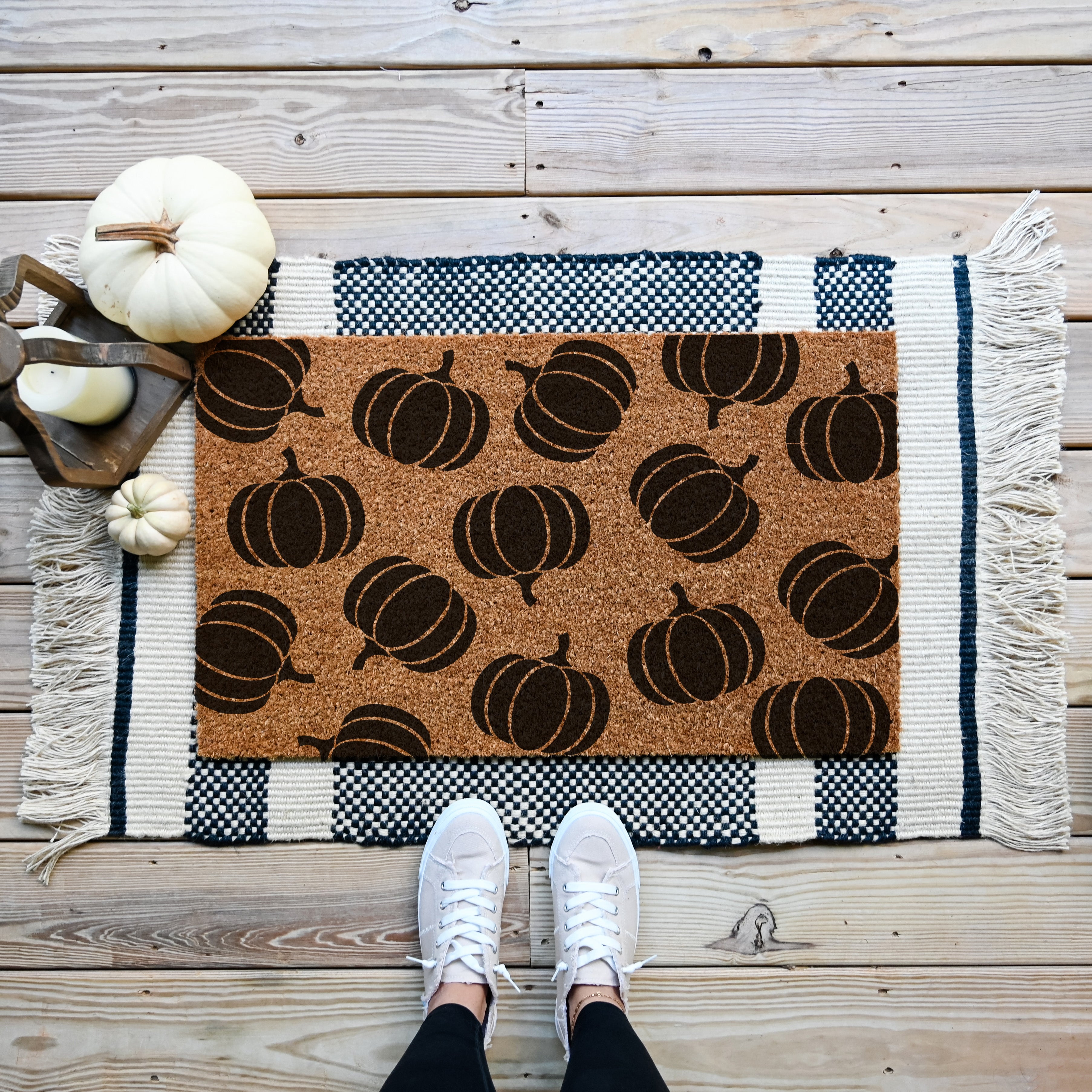 Pumpkin Doormat.  Coir doormat.  Black Pumpkin Pattern