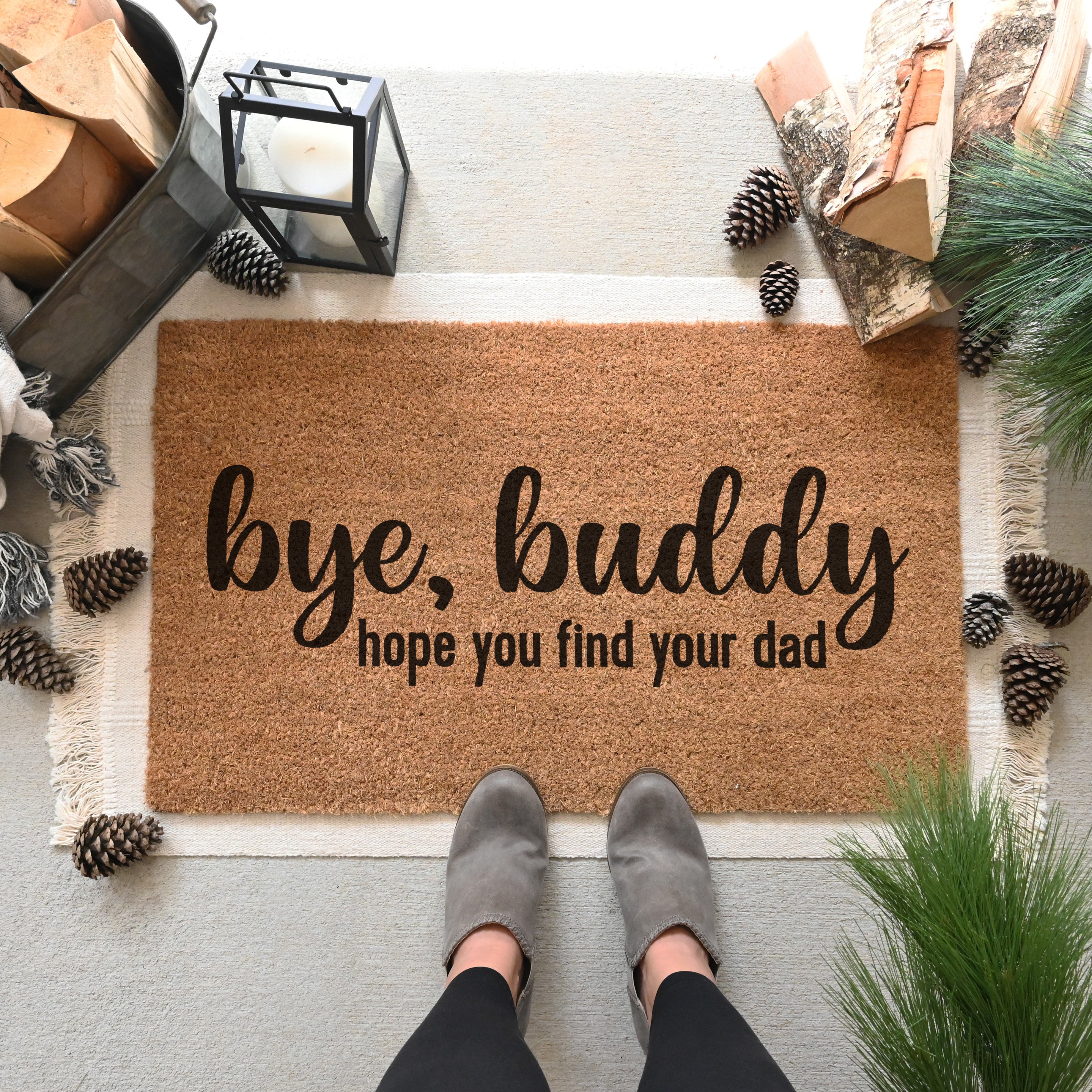 Bye Buddy Doormat.  
Coir doormat.  Christmas doormat.