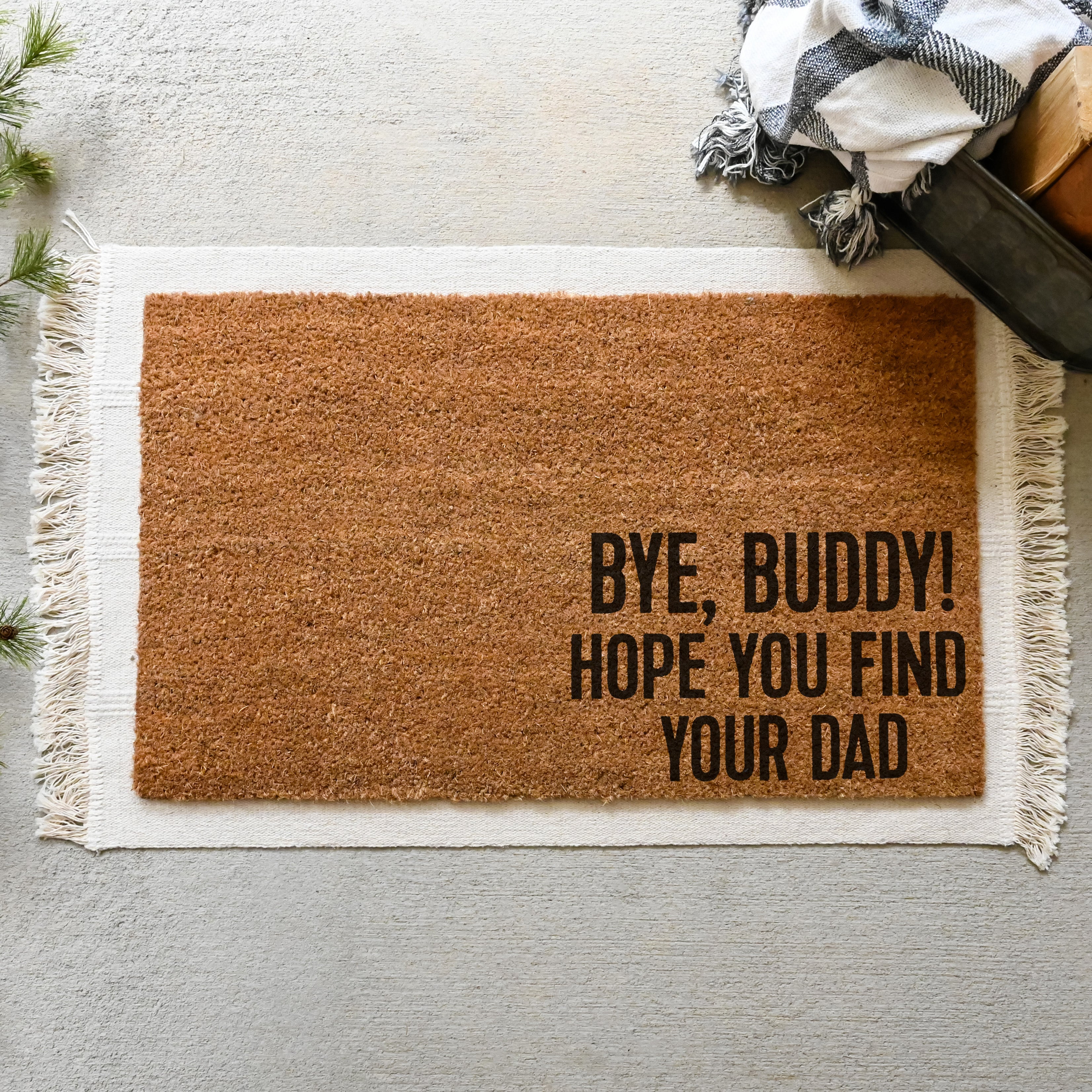 Bye Buddy Doormat.  Coir Doormat. Christmas Doormat.