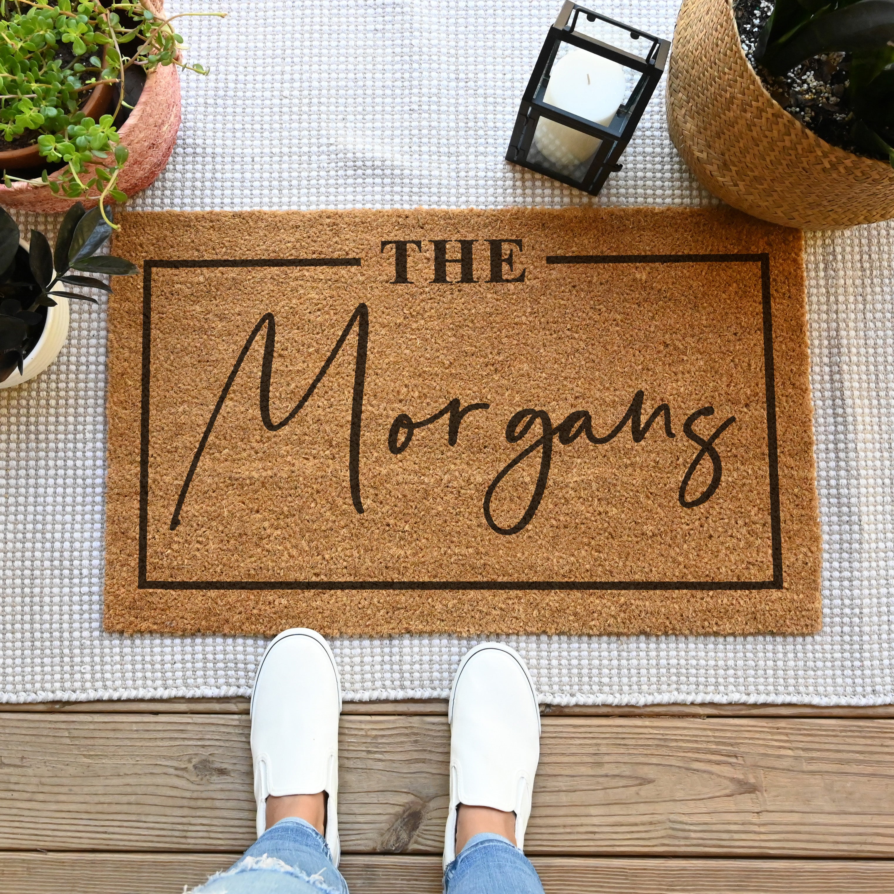 Custom Last Name Border Doormat - Hamlin Row