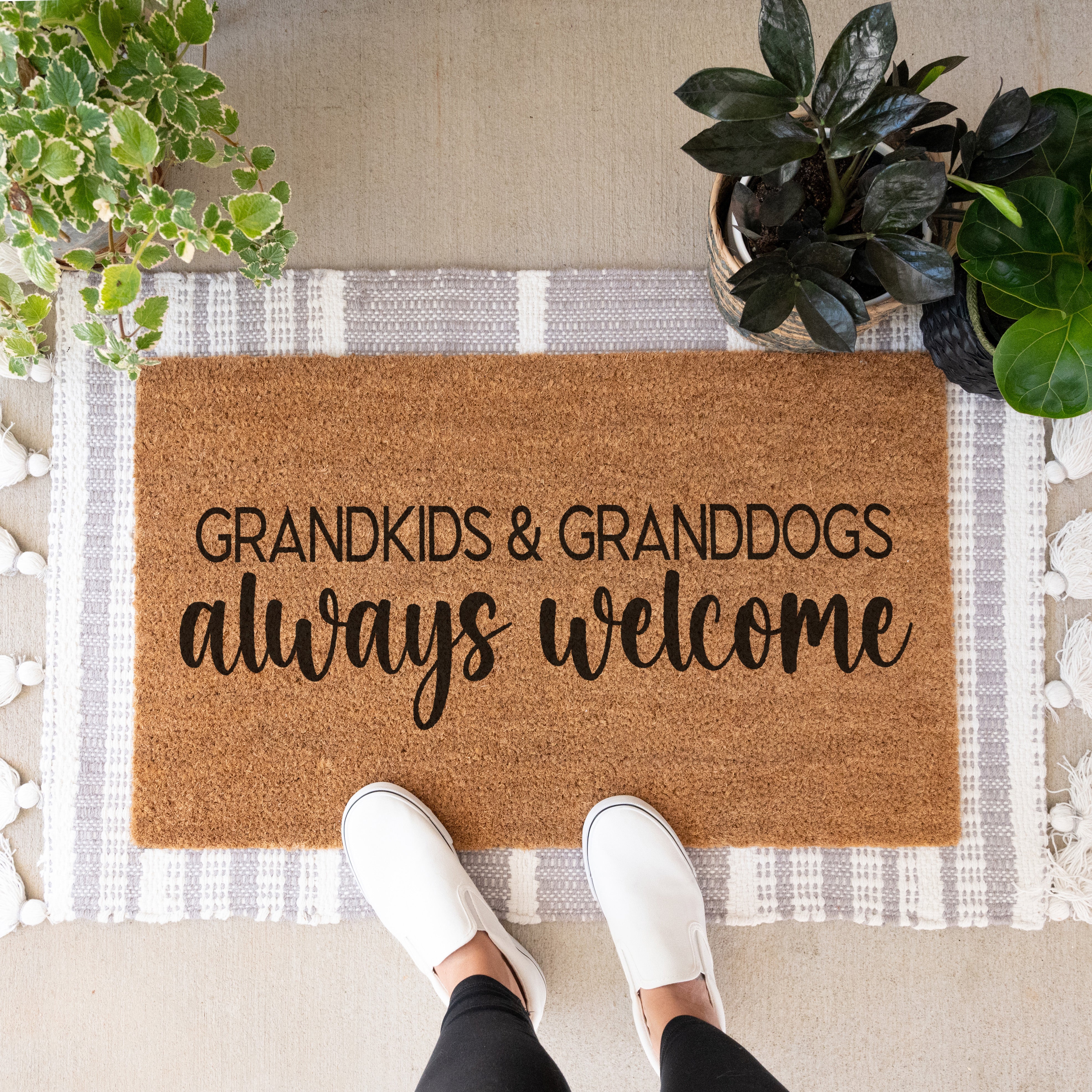 Grandkids & Granddogs Always Welcome Doormat.  Coir doormat.  Grandparents doormat.