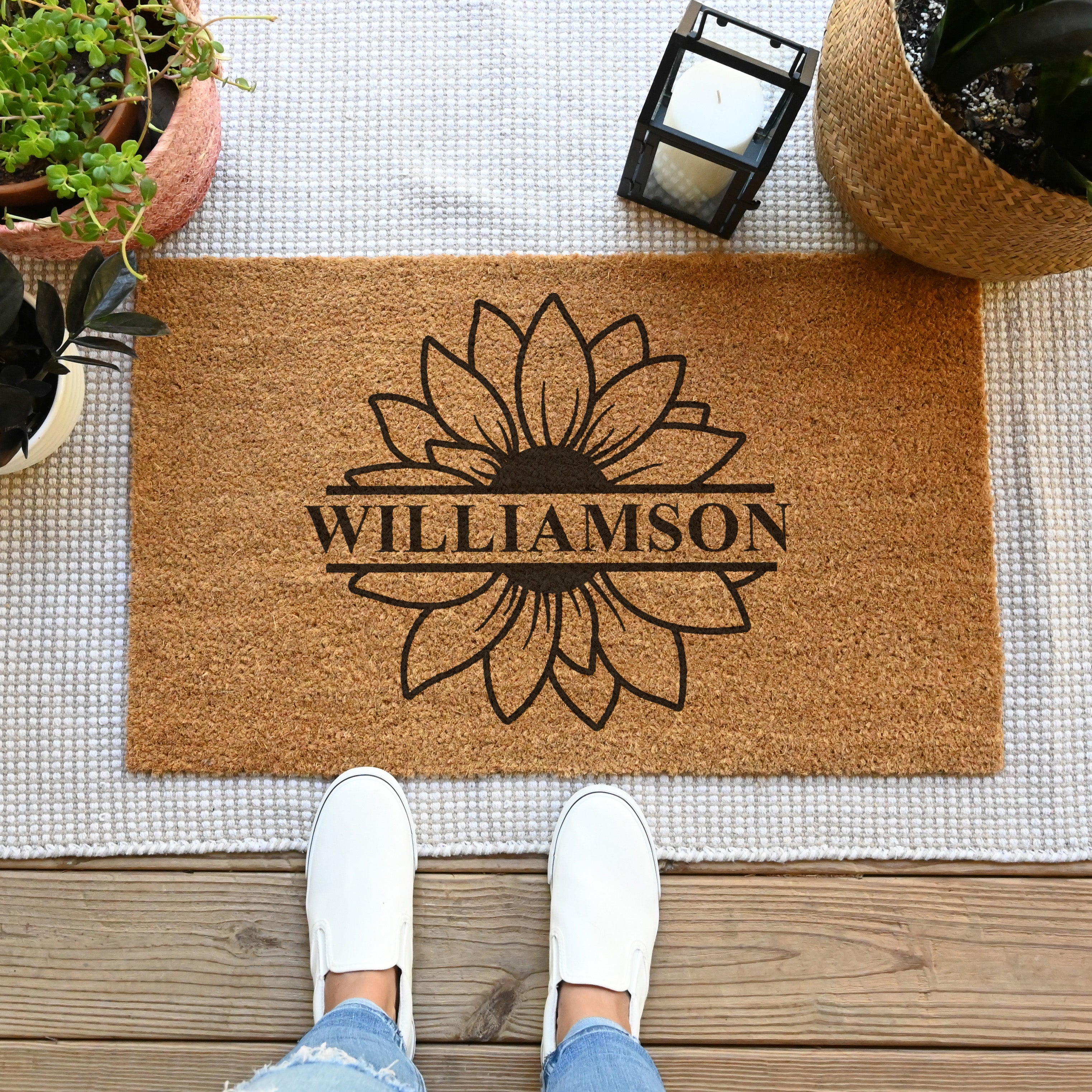 Last Name Split Flower Doormat
