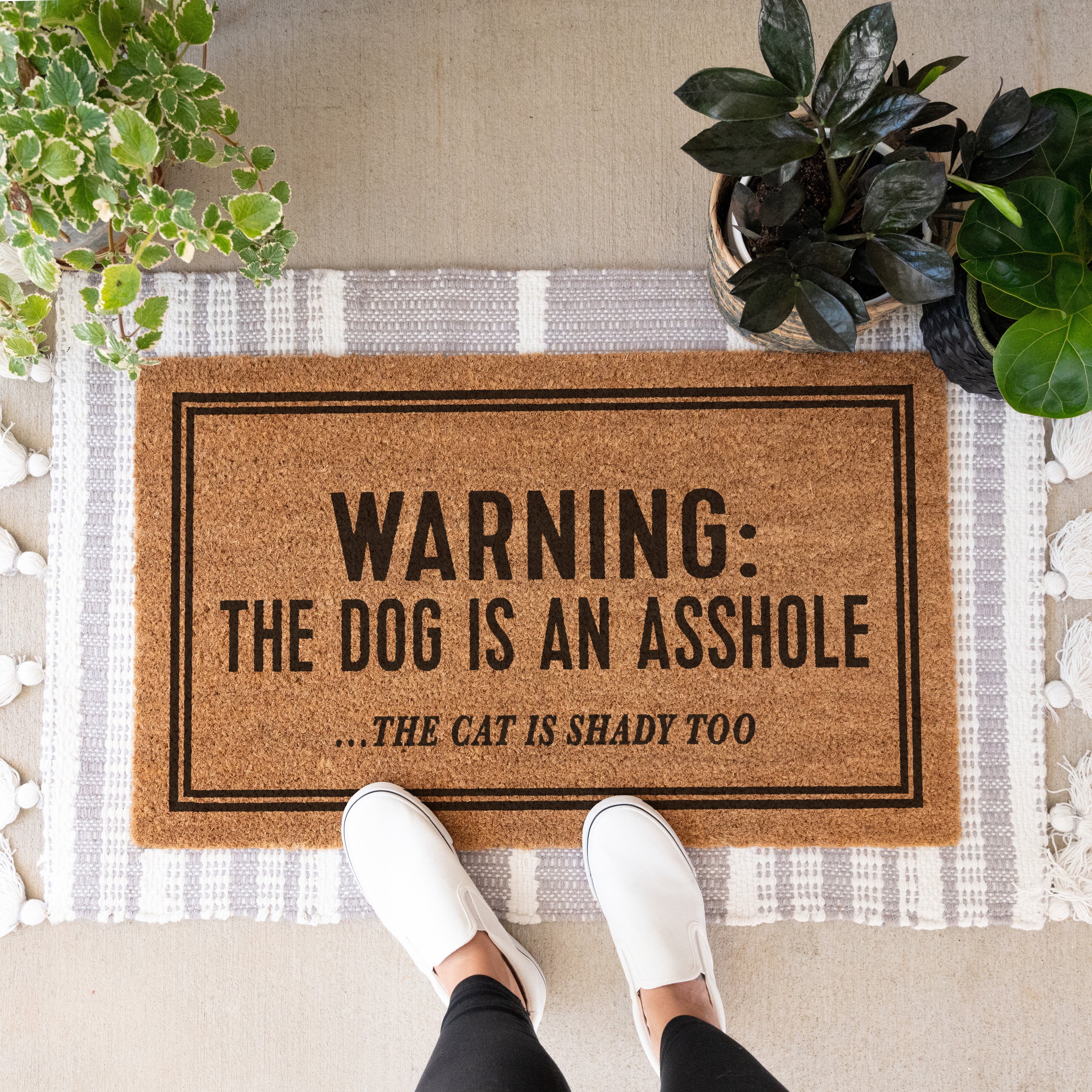 Warning The Dog Is An Asshole Doormat.  Coir Doormat