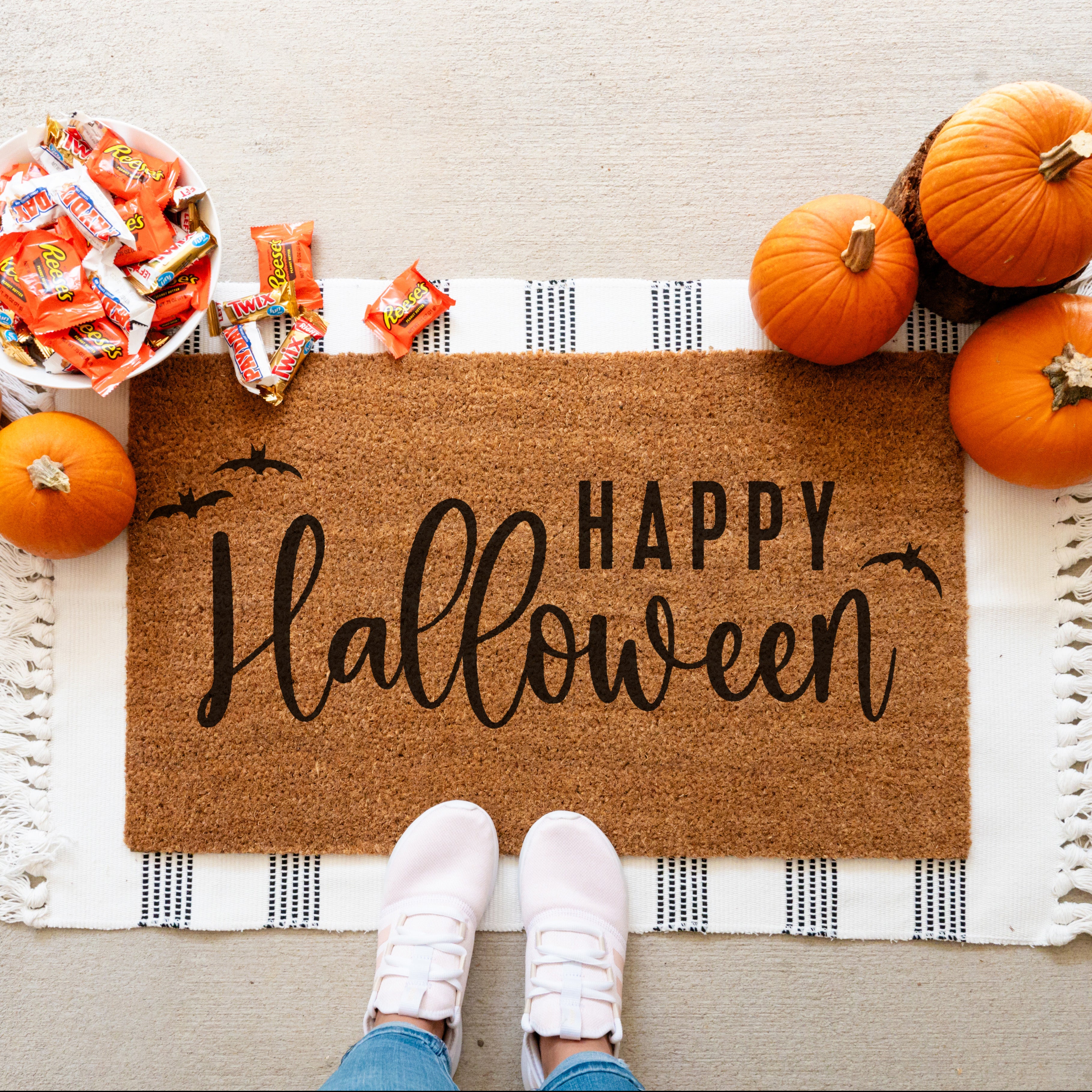 Happy Halloween Doormat.  Coir doormat.  Halloween doormat.