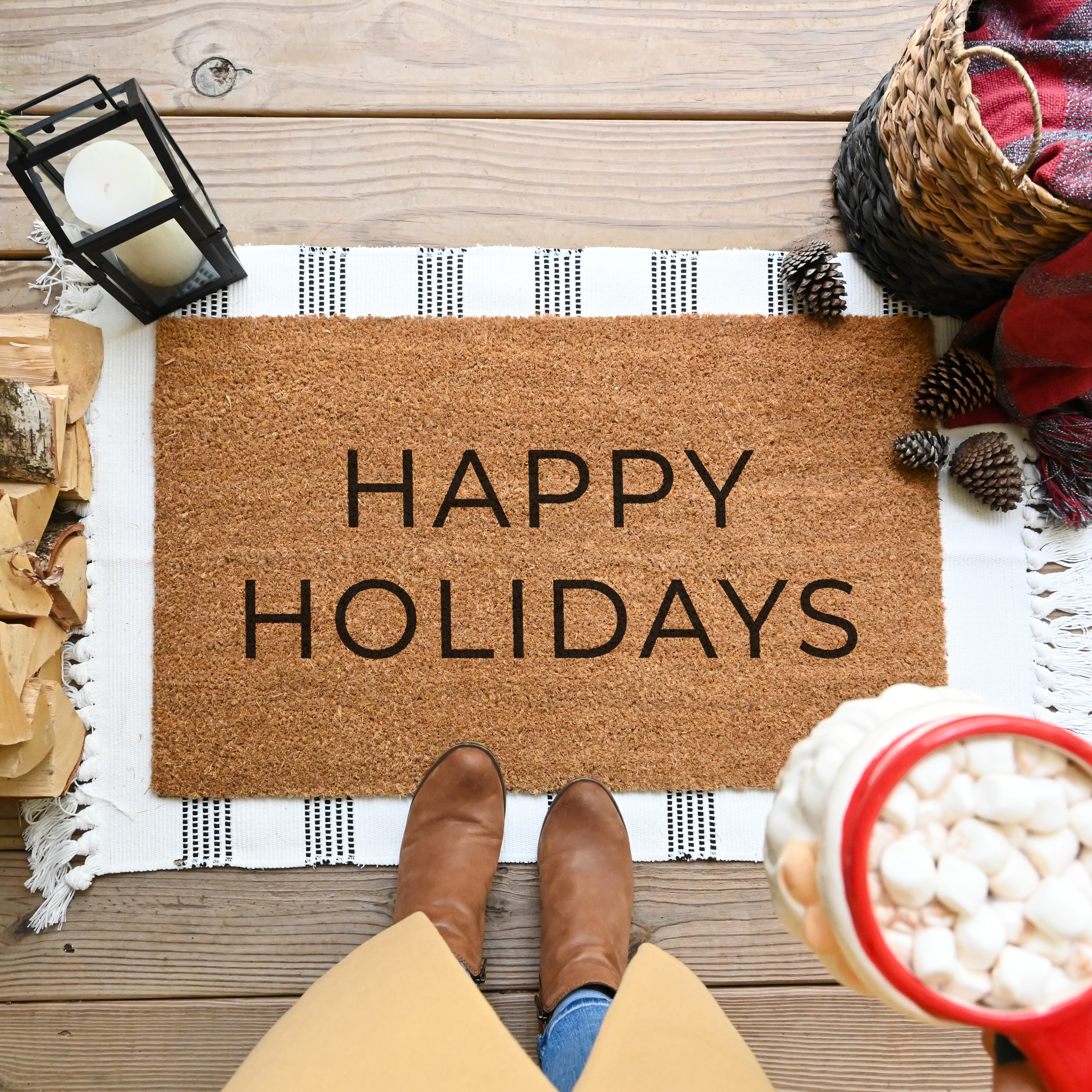 Happy Holidays Doormat. Coir doormat. Christmas doormat.