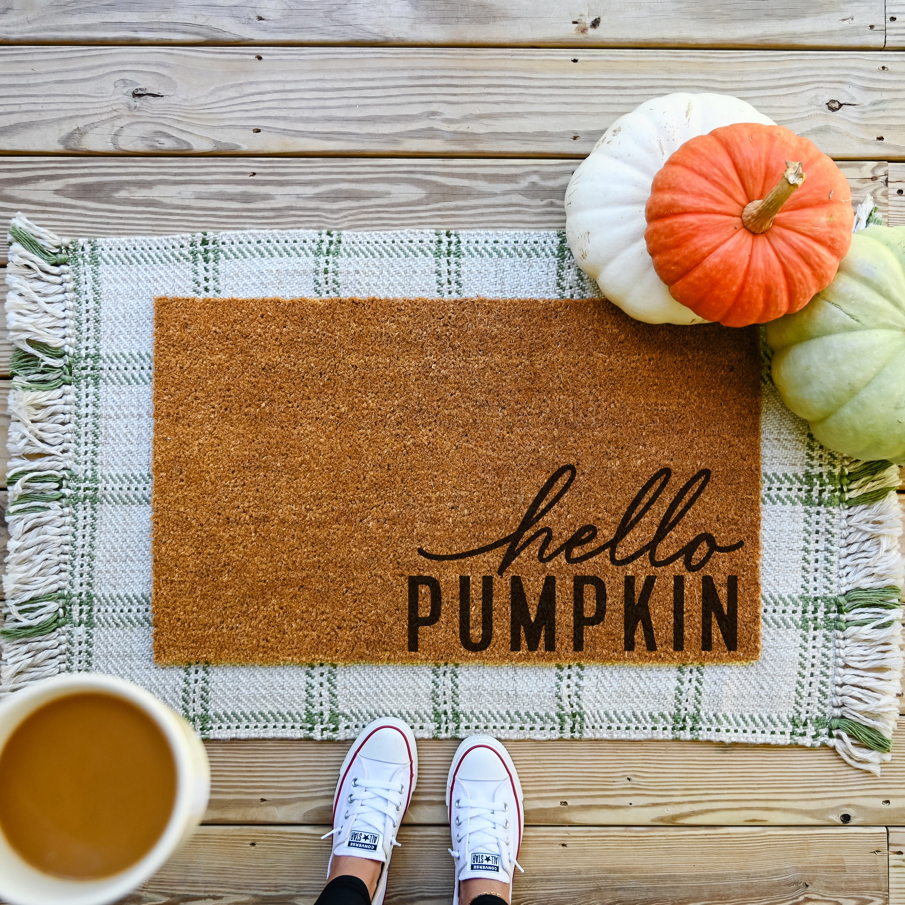 Hello Pumpkin Doormat.  Coir doormat.  Fall Doormat