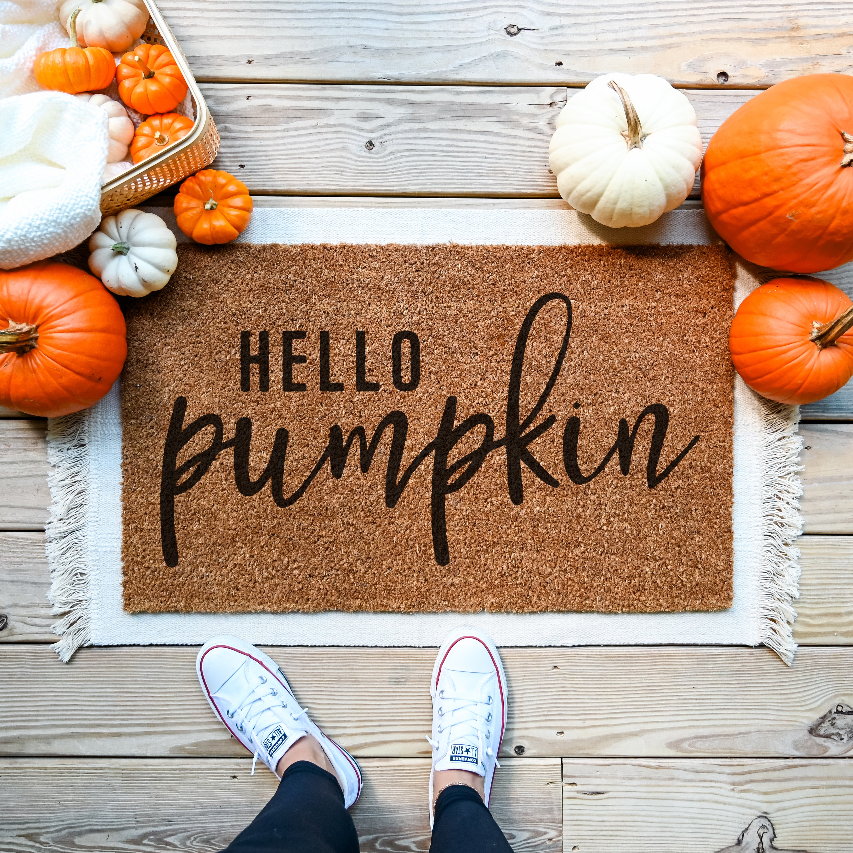 Hello Pumpkin Doormat.  Coir doormat.  Fall Doormat
