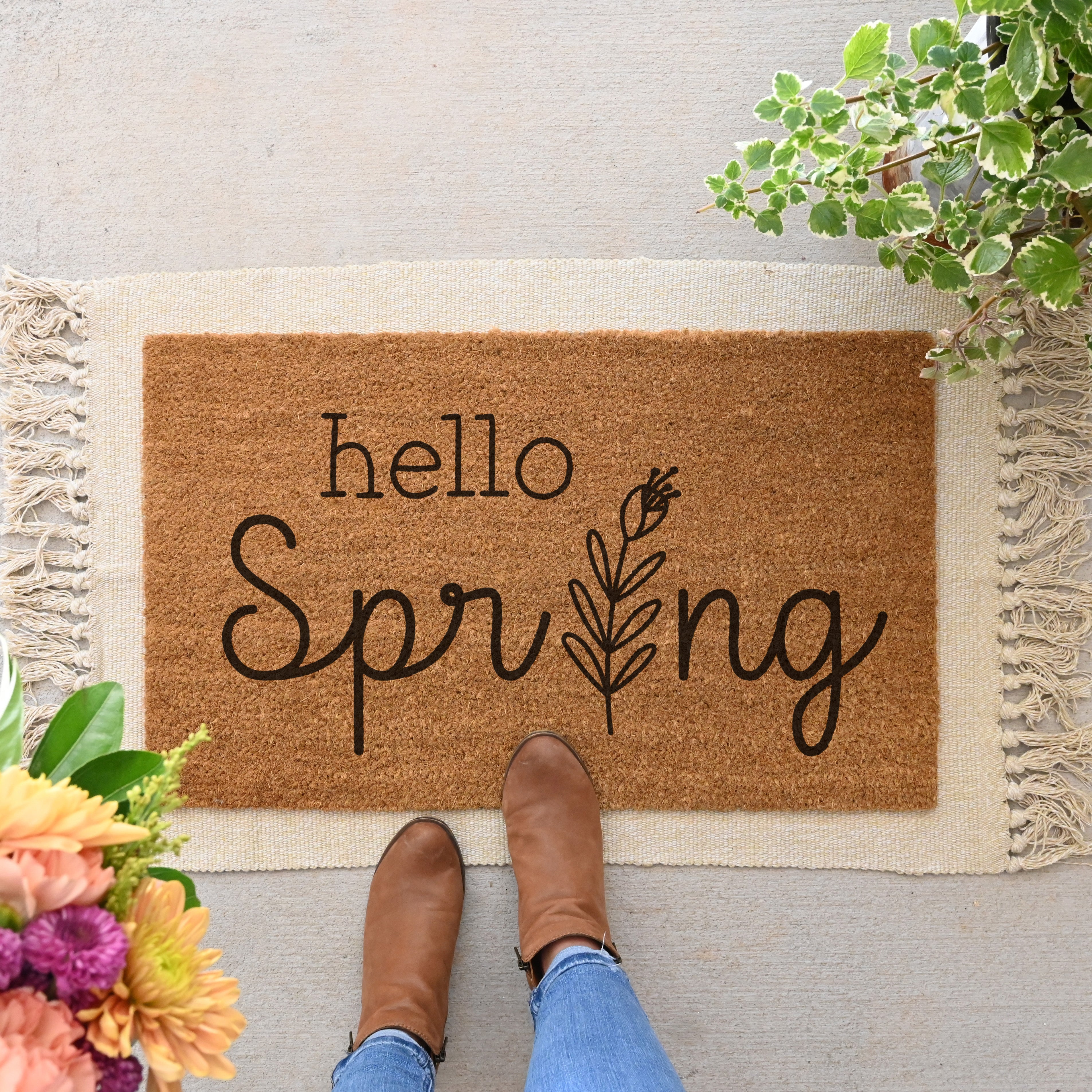 Hello Spring Flower Doormat - Hamlin Row