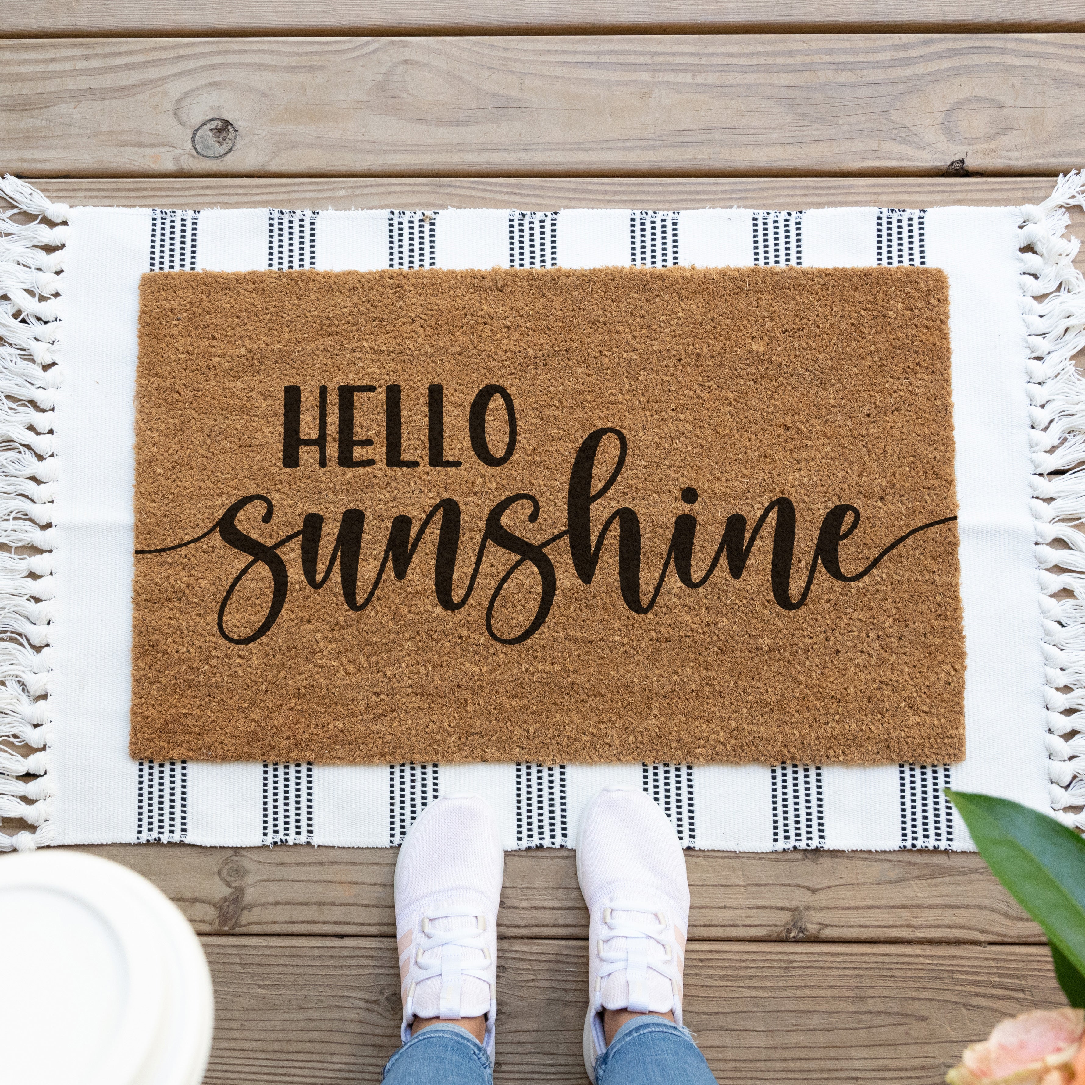 Hello Sunshine Doormat.  Coir doormat.