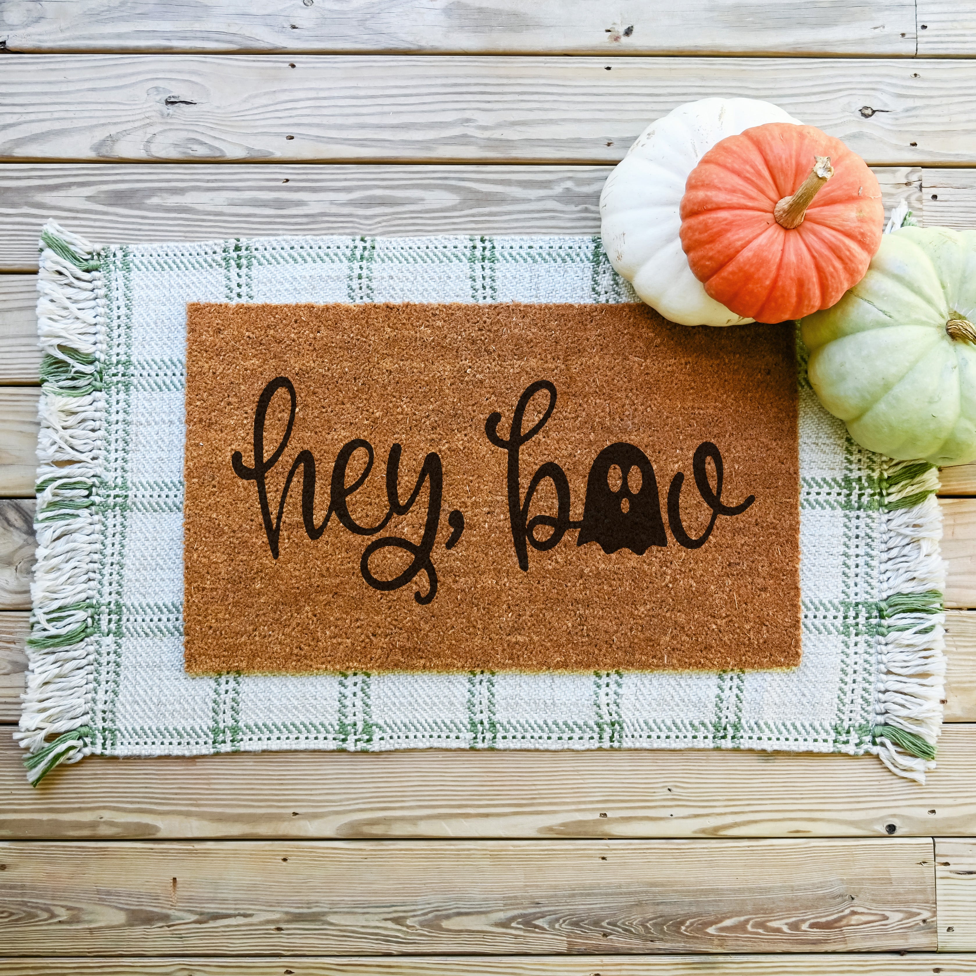 Hey Boo Doormat.  Coir doormat.  Halloween doormat.