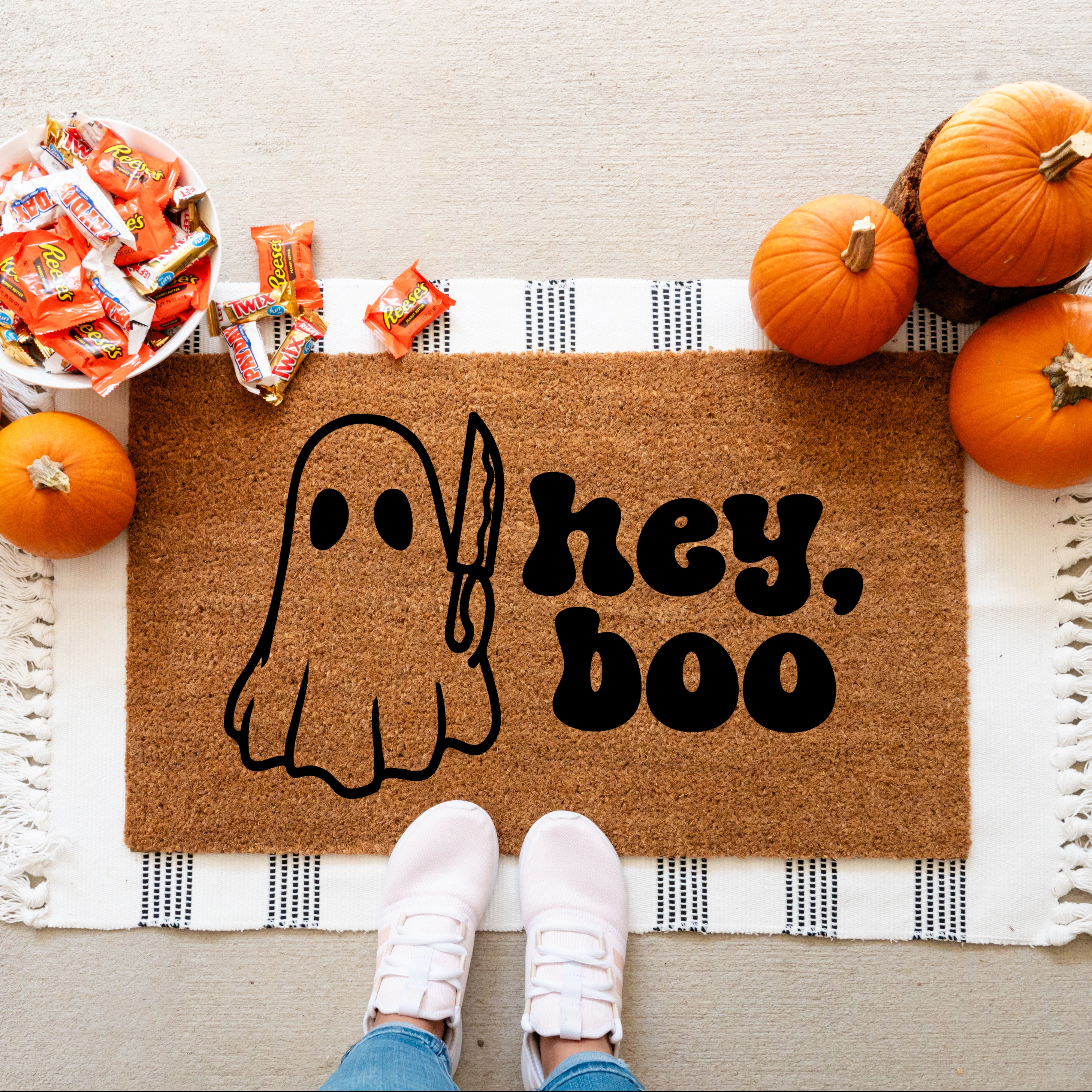 Hey Boo Doormat.  Coir doormat.  Halloween Doormat.