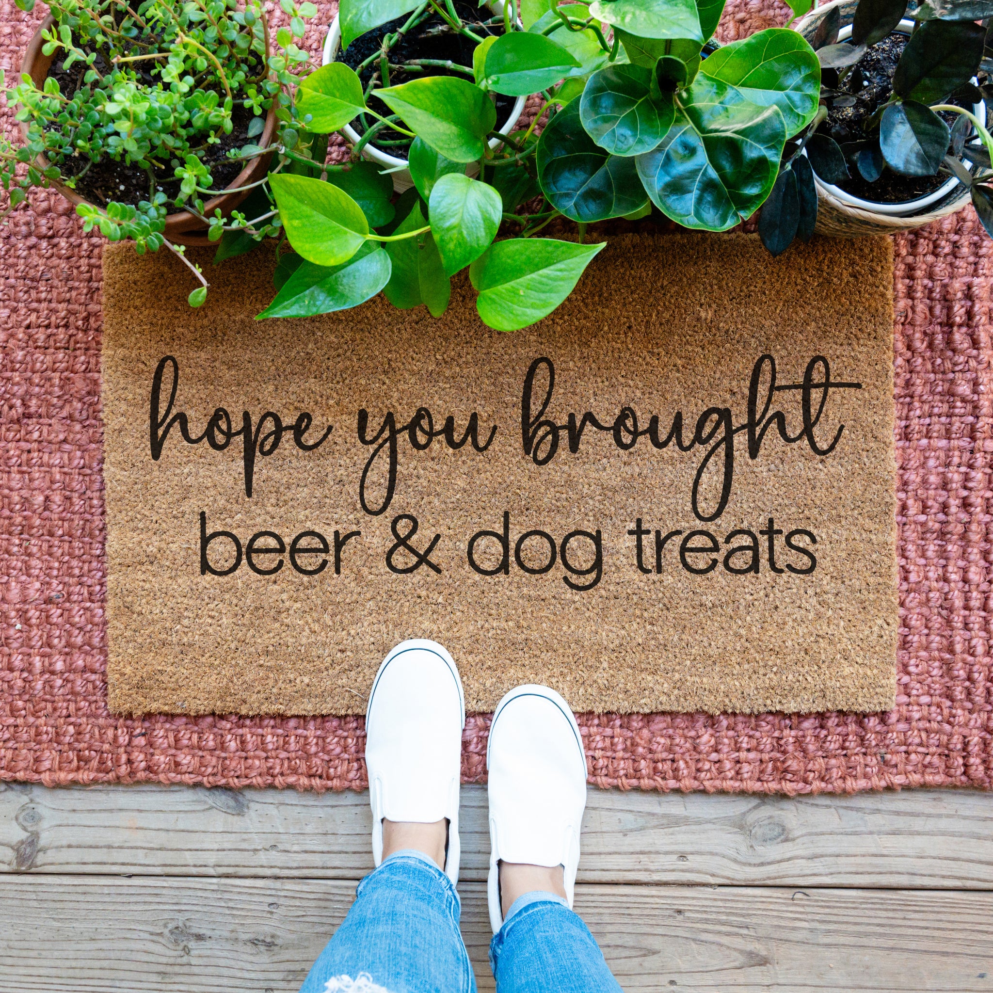 Hope You Brought Alcohol And Dog Treats Personalized Custom Photo Dog Cat Doormat C704