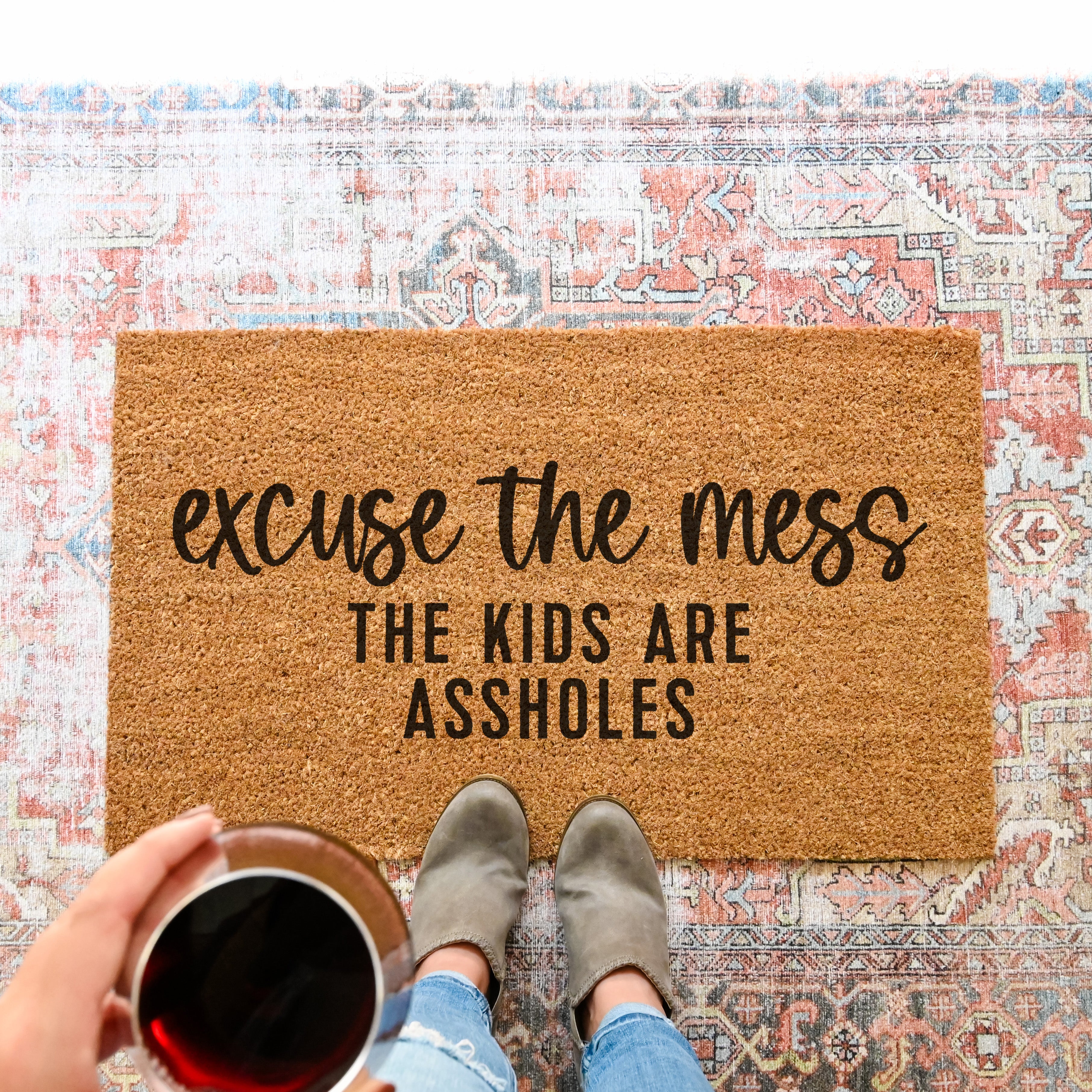 Excuse the Mess Doormat.  Coir doormat.  Funny doormat.