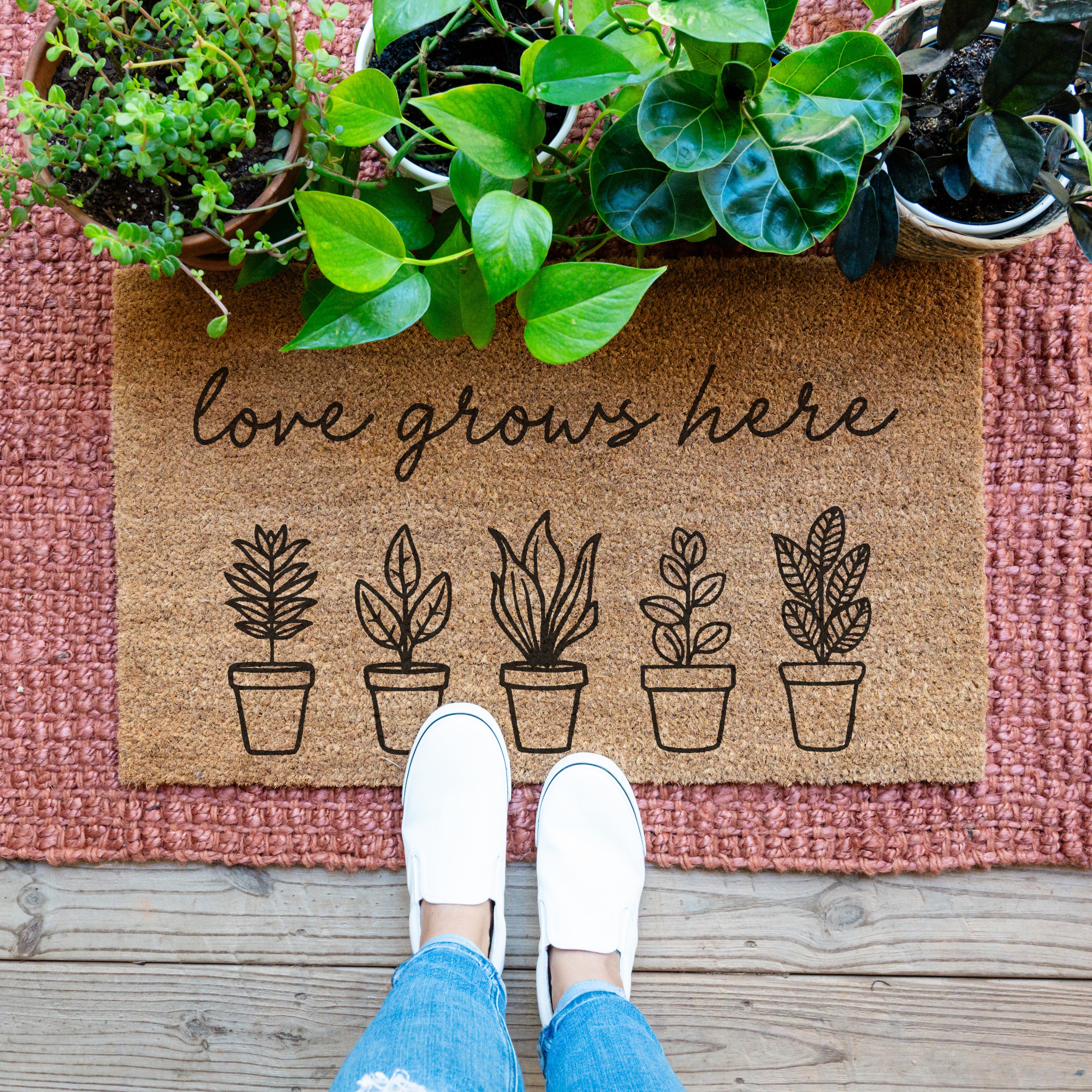 Love Grows Here Plant Doormat