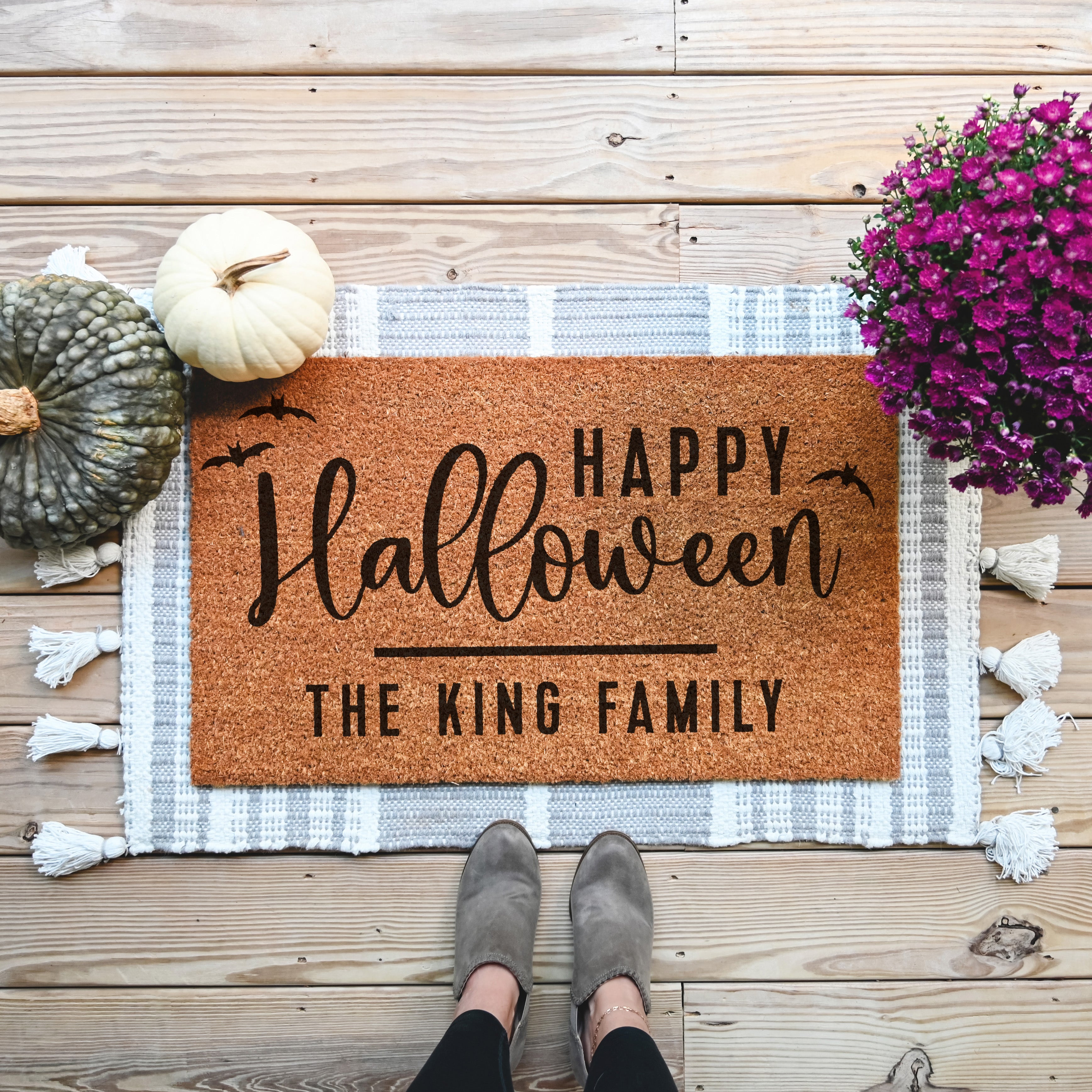 Personalized Happy Halloween Doormat.  Coir doormat.  Halloween doormat.
