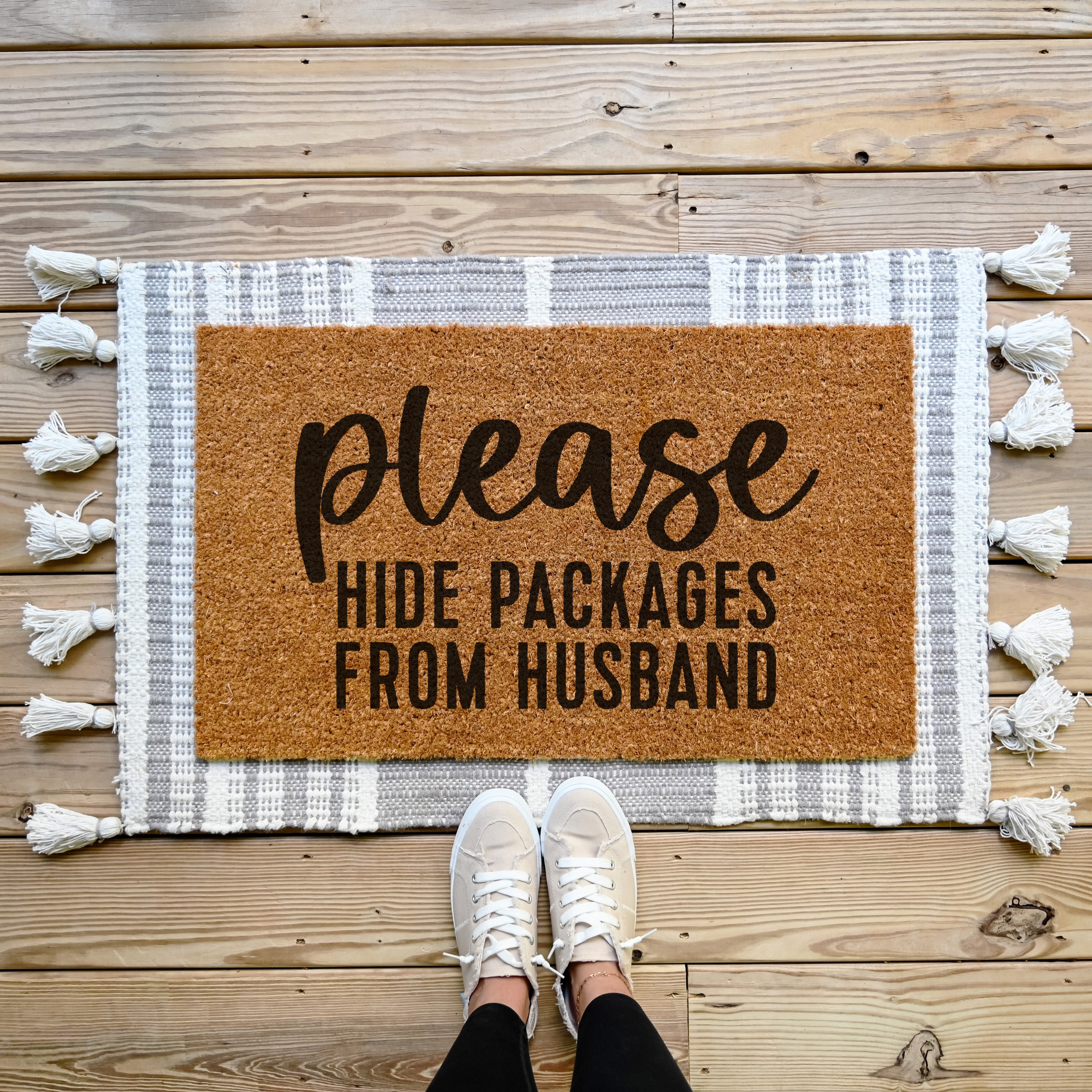 Please Hide Packages From Husband Doormat.  Coir doormat.  Funny Doormat.