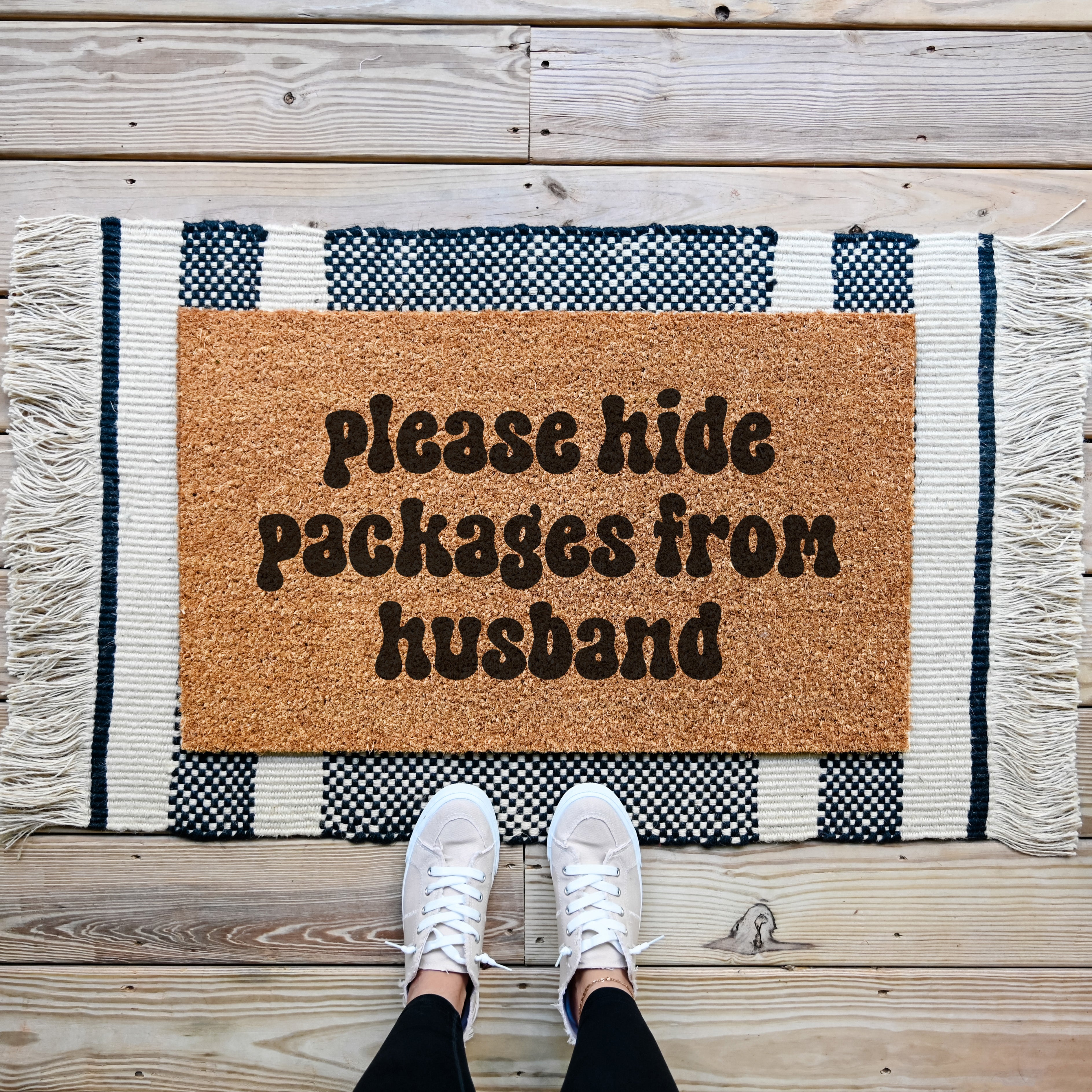 Please Hide Packages From Husband Doormat.  Coir Doormat.  Funny Doormat.
