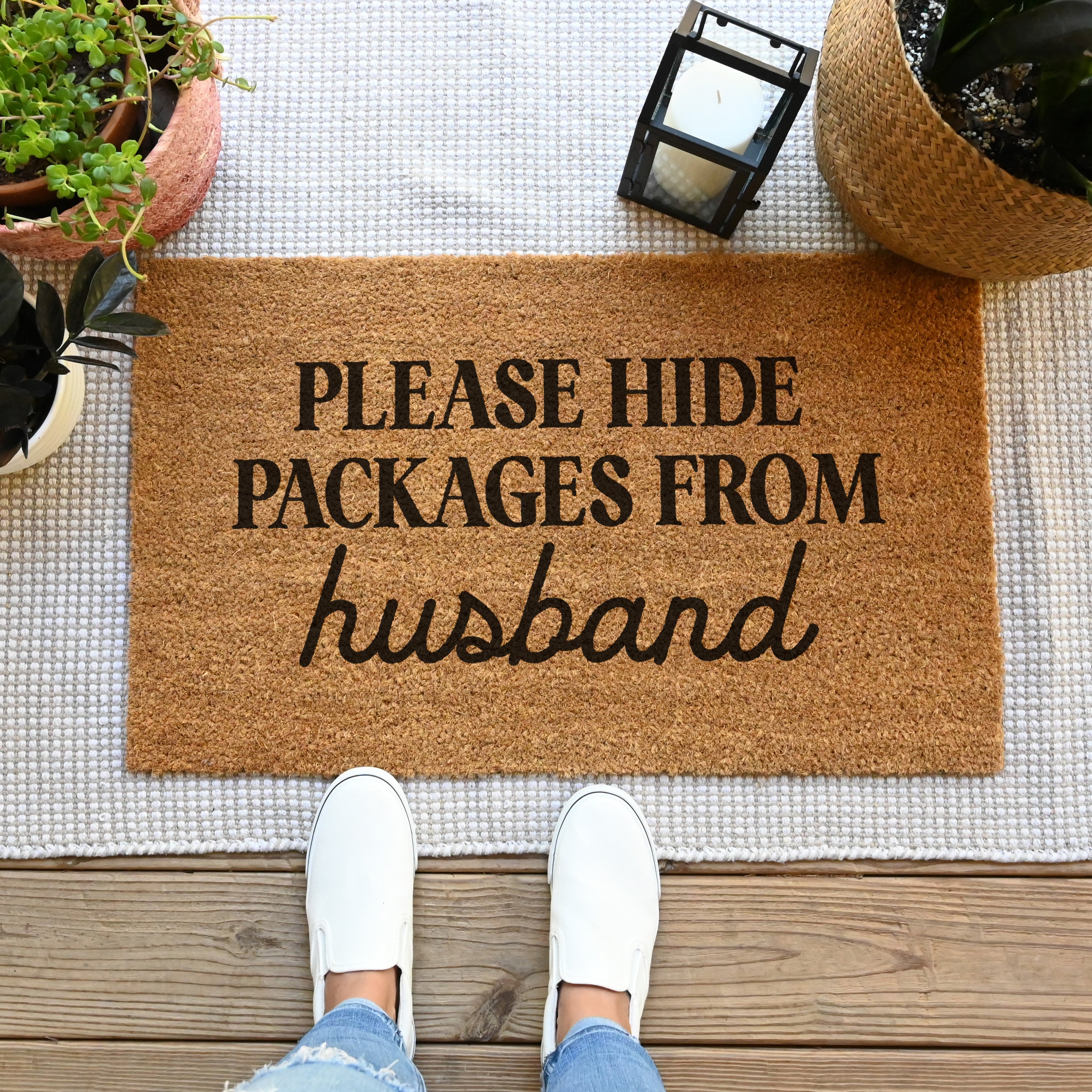 Please Hide Packages From Husband Doormat.  Coir doormat.