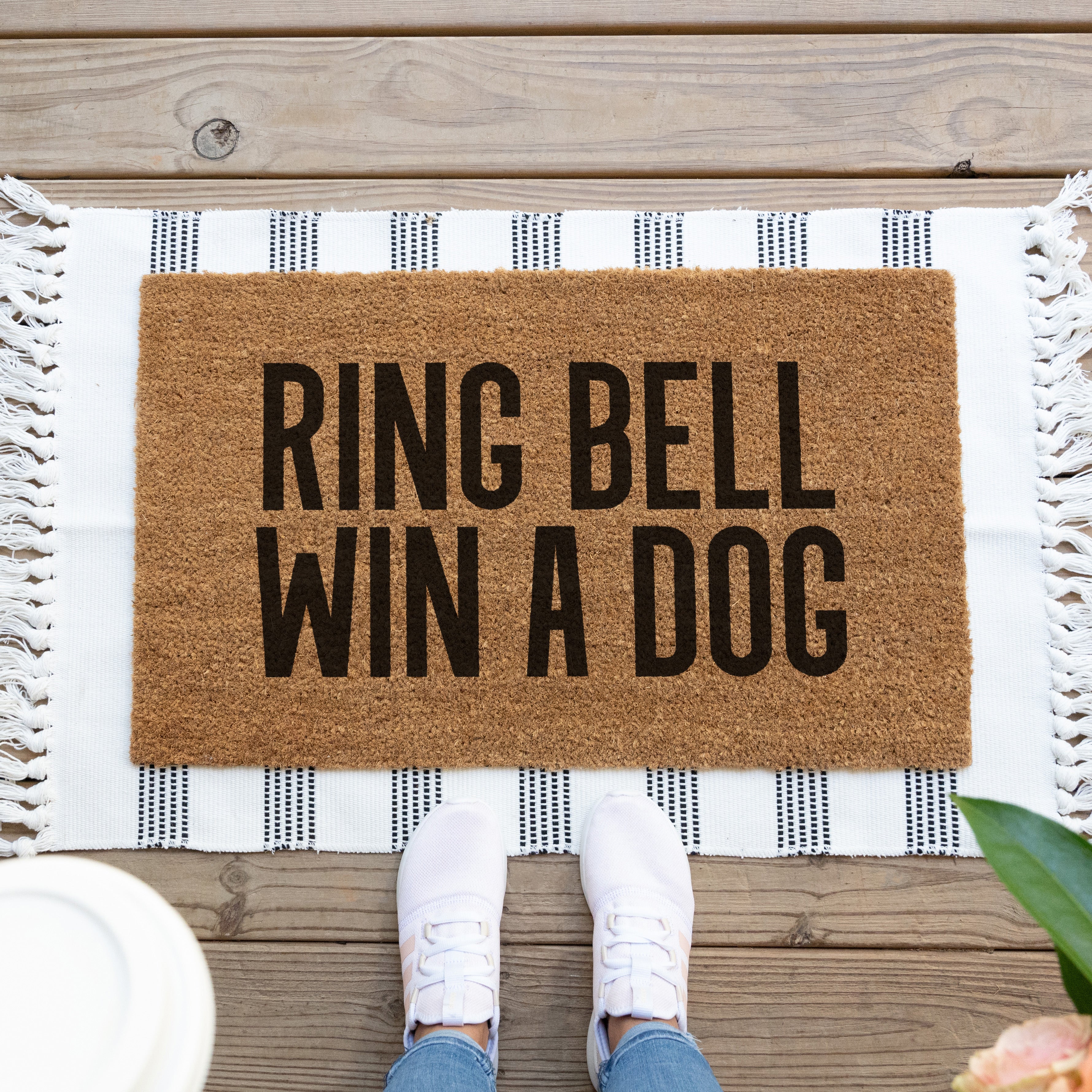 Ring Bell Win a Dog Doormat.  Coir doormat.  Funny doormat.