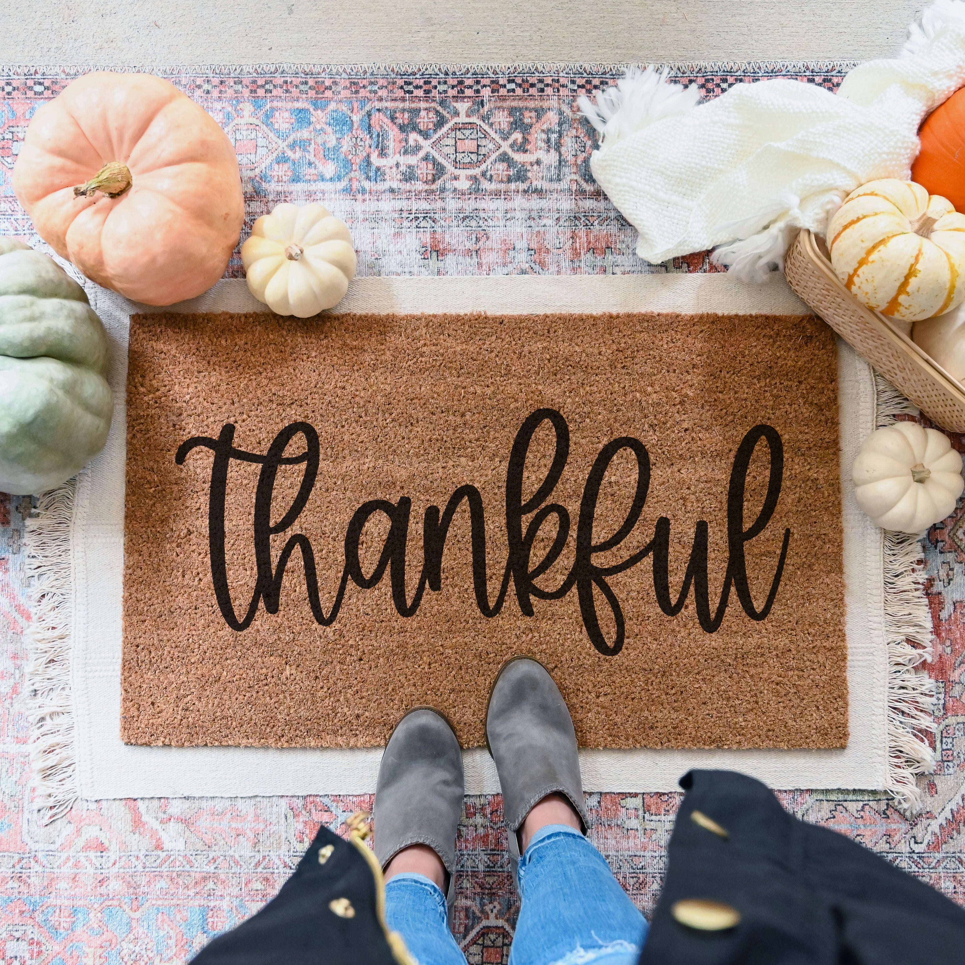 Thankful Doormat.  Coir doormat.  Fall doormat.