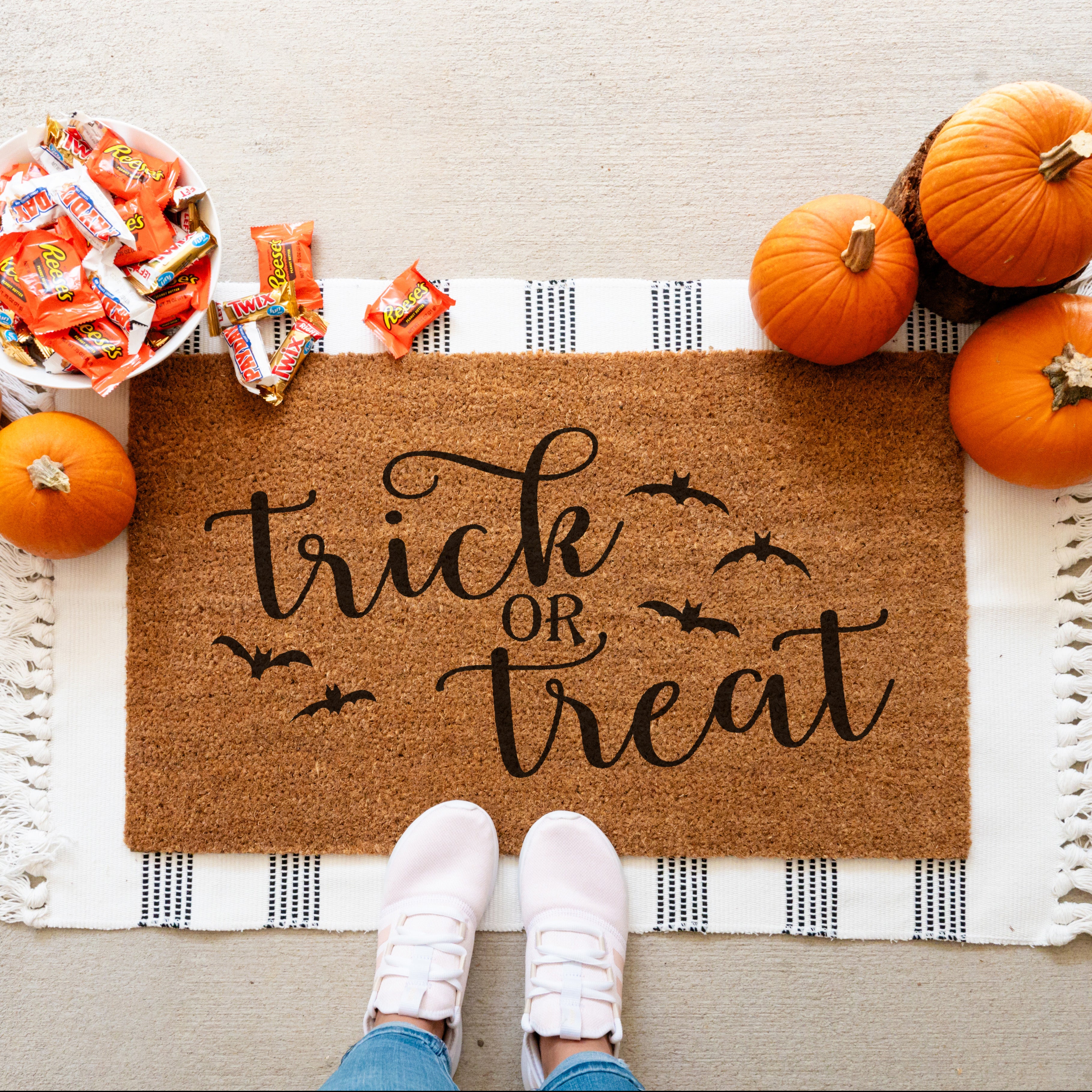 Trick Or Treat Doormat.  Coir doormat.  Fall Doormat.  Halloween doormat.