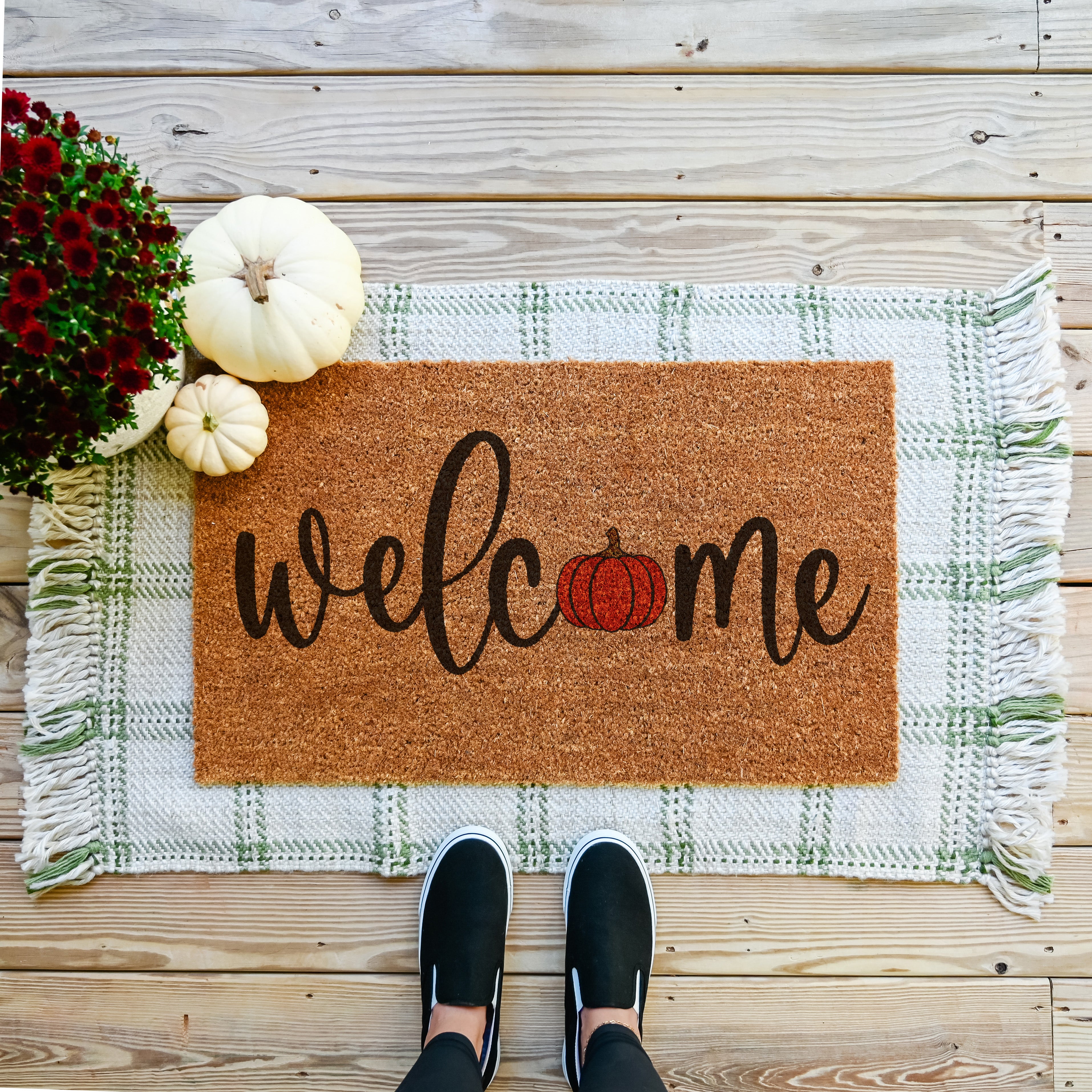 Welcome Pumpkin Doormat.  Coir doormat.  Fall Doormat.