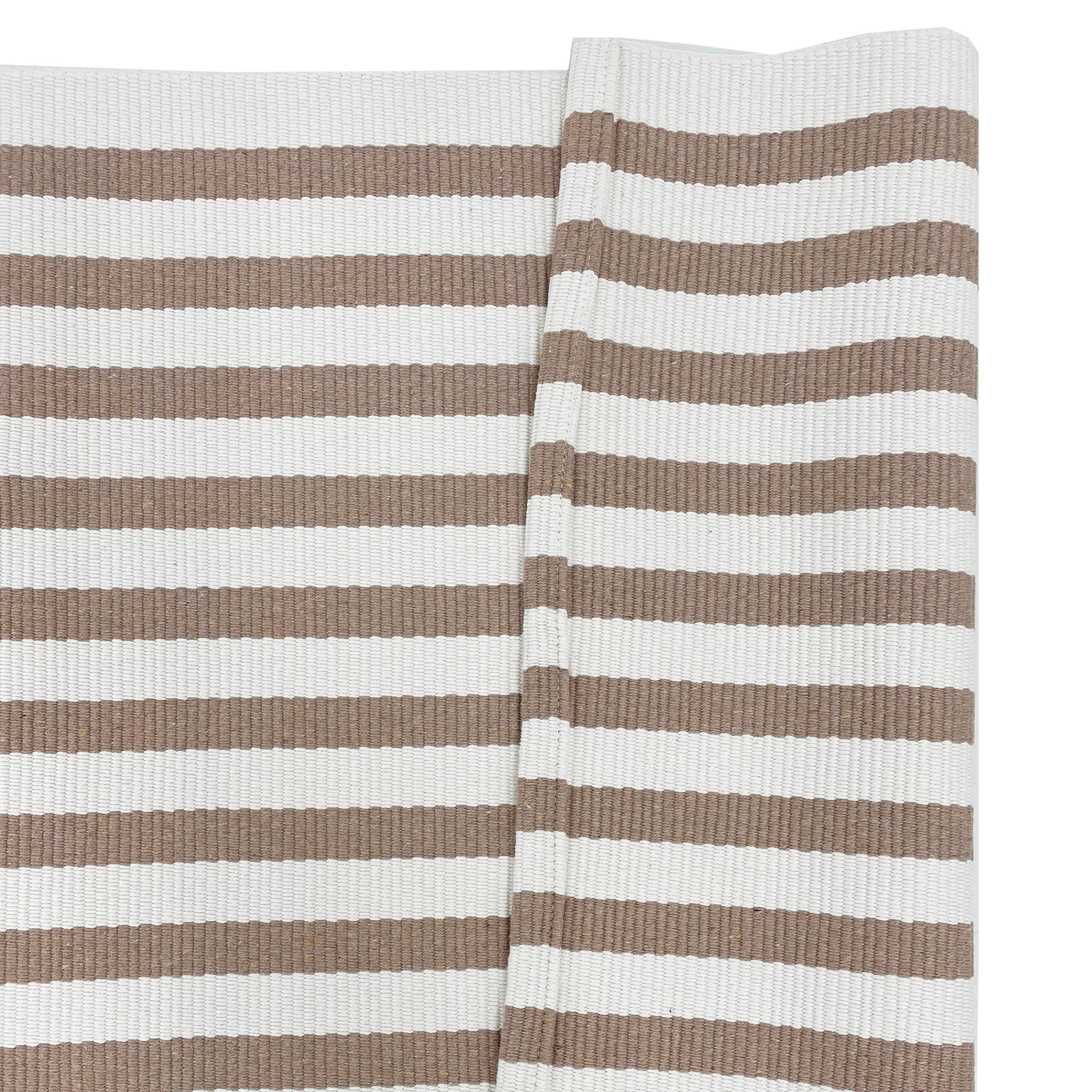 Beige & White Striped Area Rug
