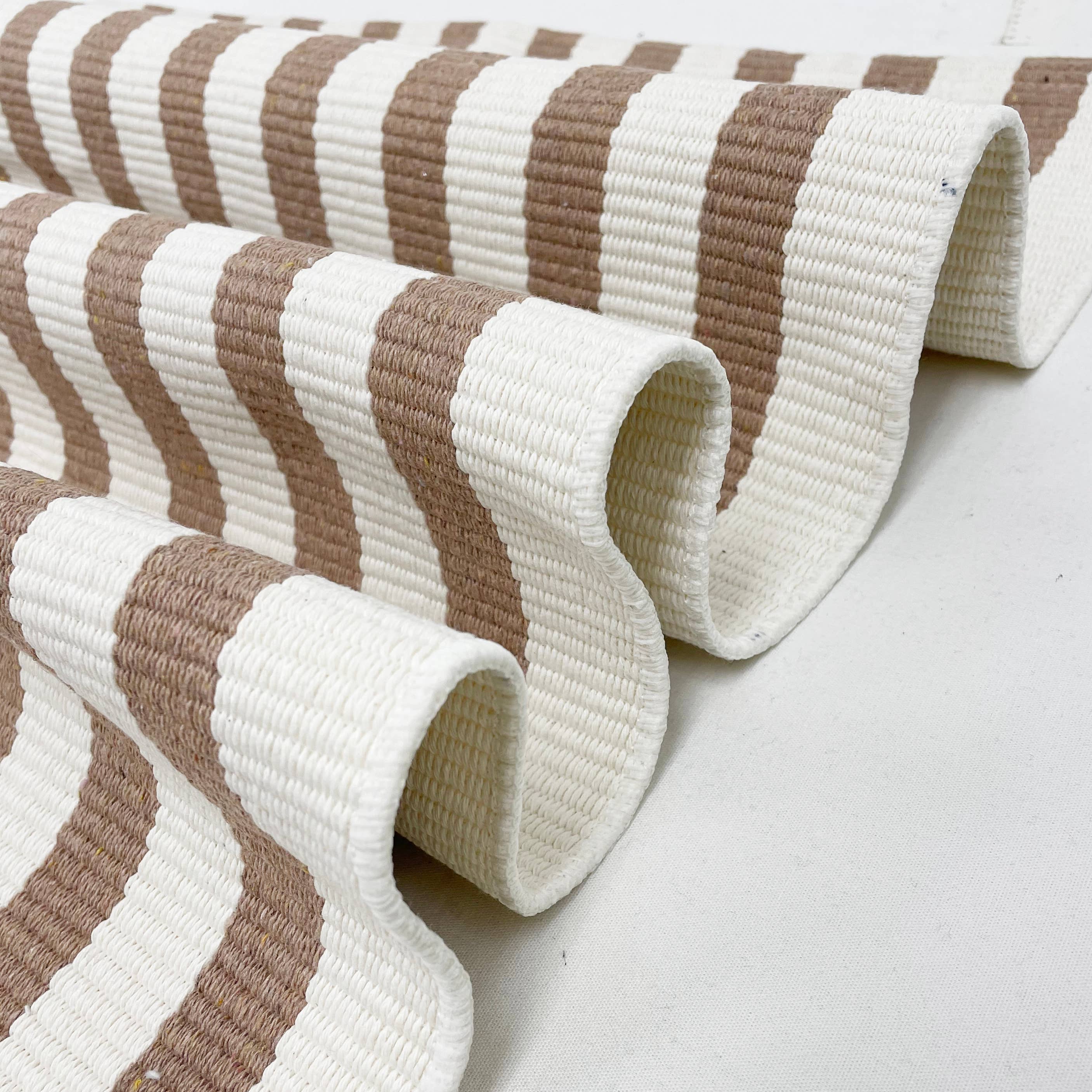Beige & White Striped Area Rug