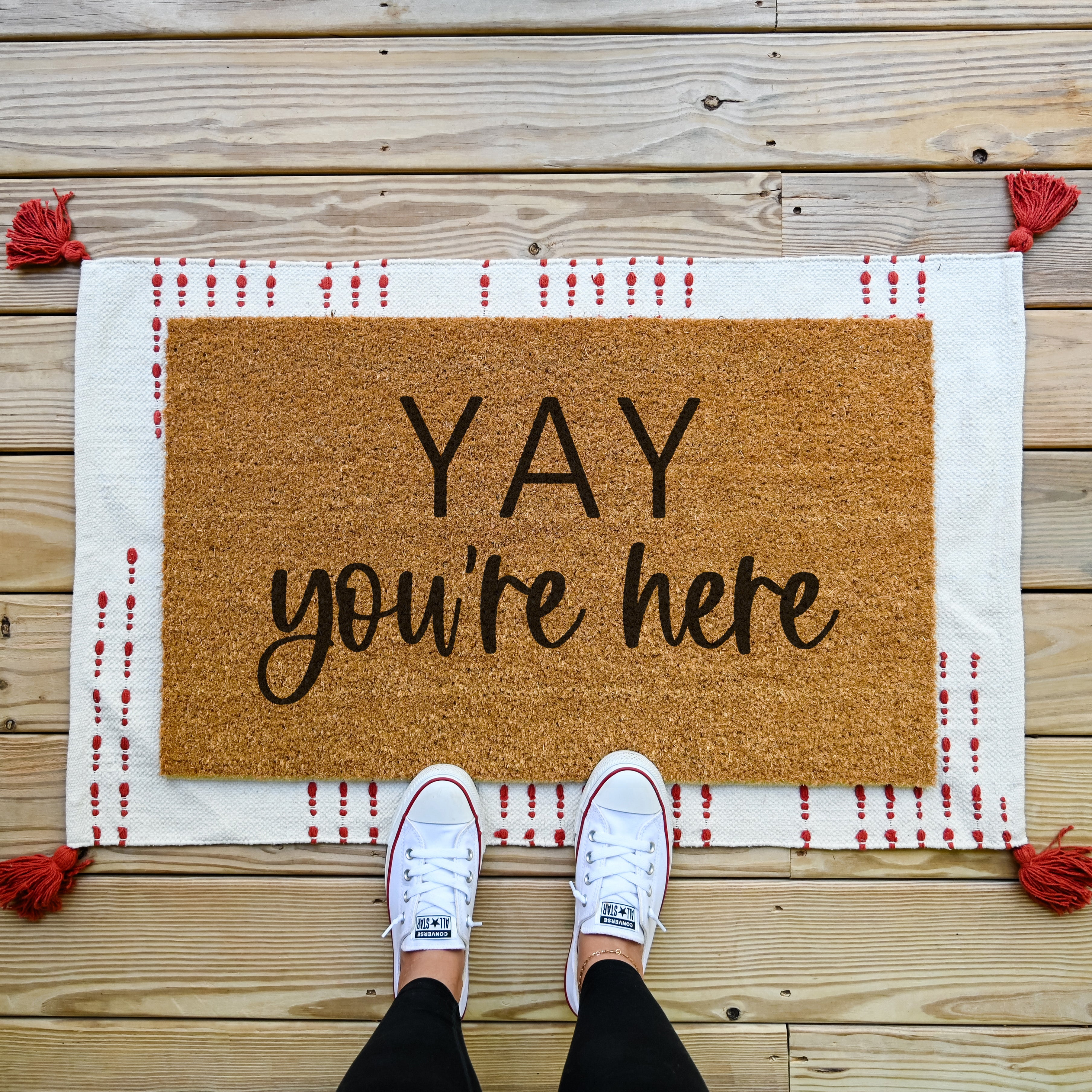 Yay! You're Here! Doormat.  Coir doormat.  Welcome doormat.