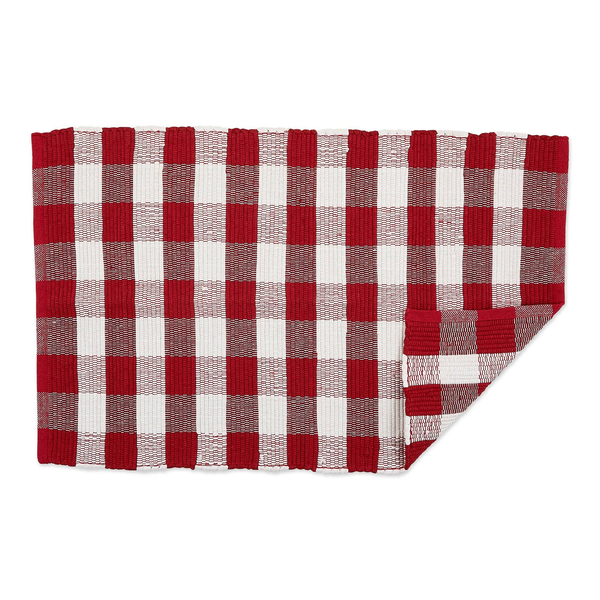 Red & White Buffalo Check Rag Rug 2x3 ft