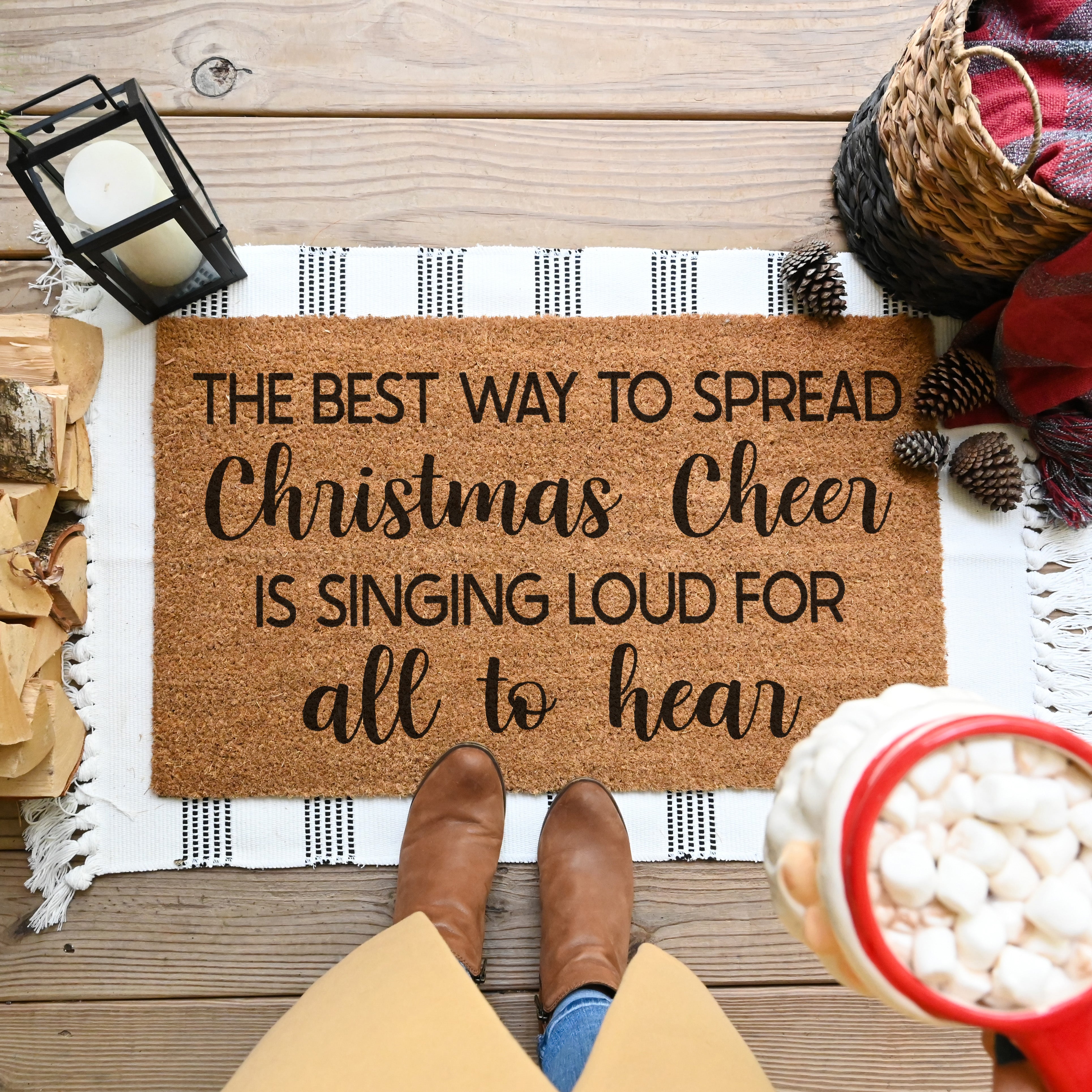 Christmas Cheer Doormat.  Coir doormat.  Christmas doormat.