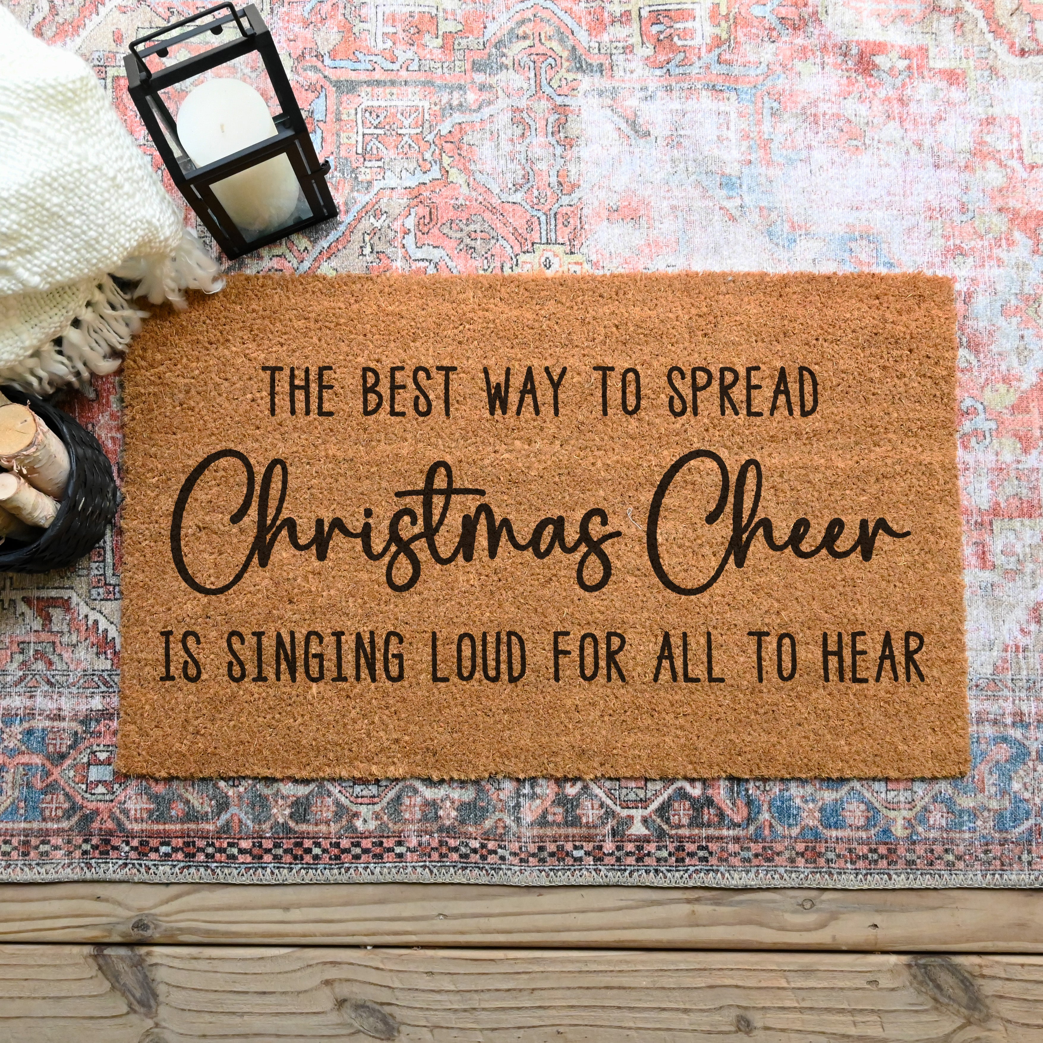 Christmas Cheer Doormat.  Coir doormat.  Christmas doormat.