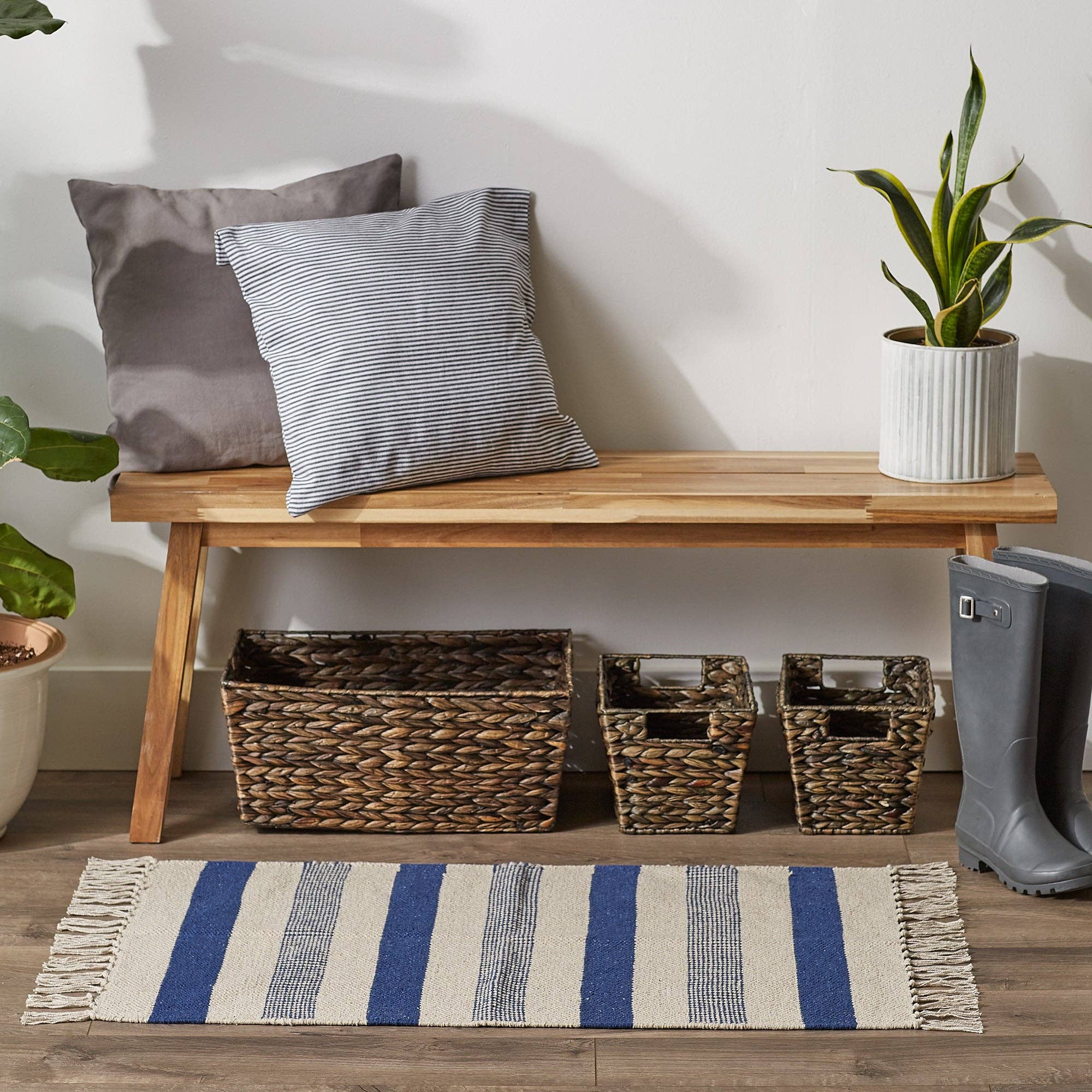 French Blue Combo Stripe Hand-Loomed Rug 2X3 Ft