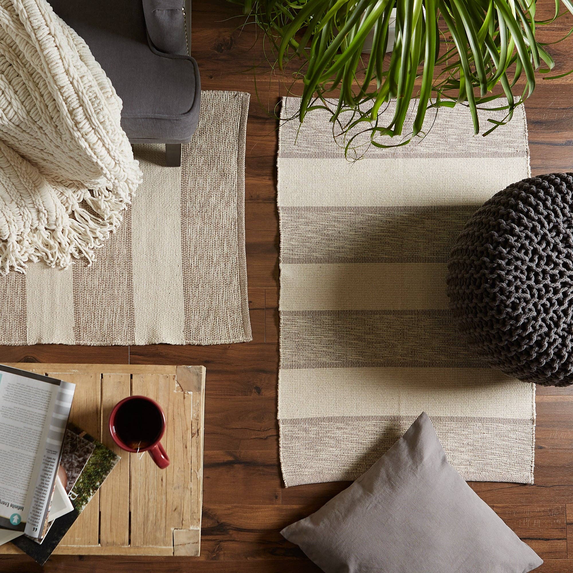 Brown Variegated Stripe Recycled Yarn Rug