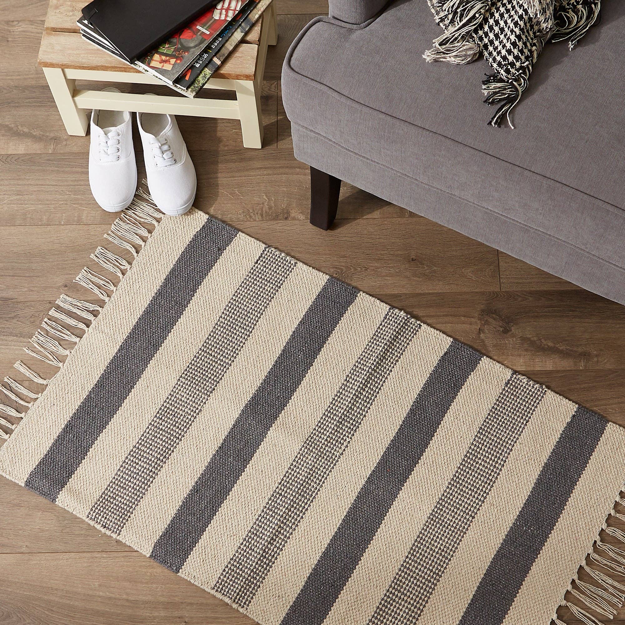 Gray Combo Stripe Hand-Loomed Rug 2X3 Ft