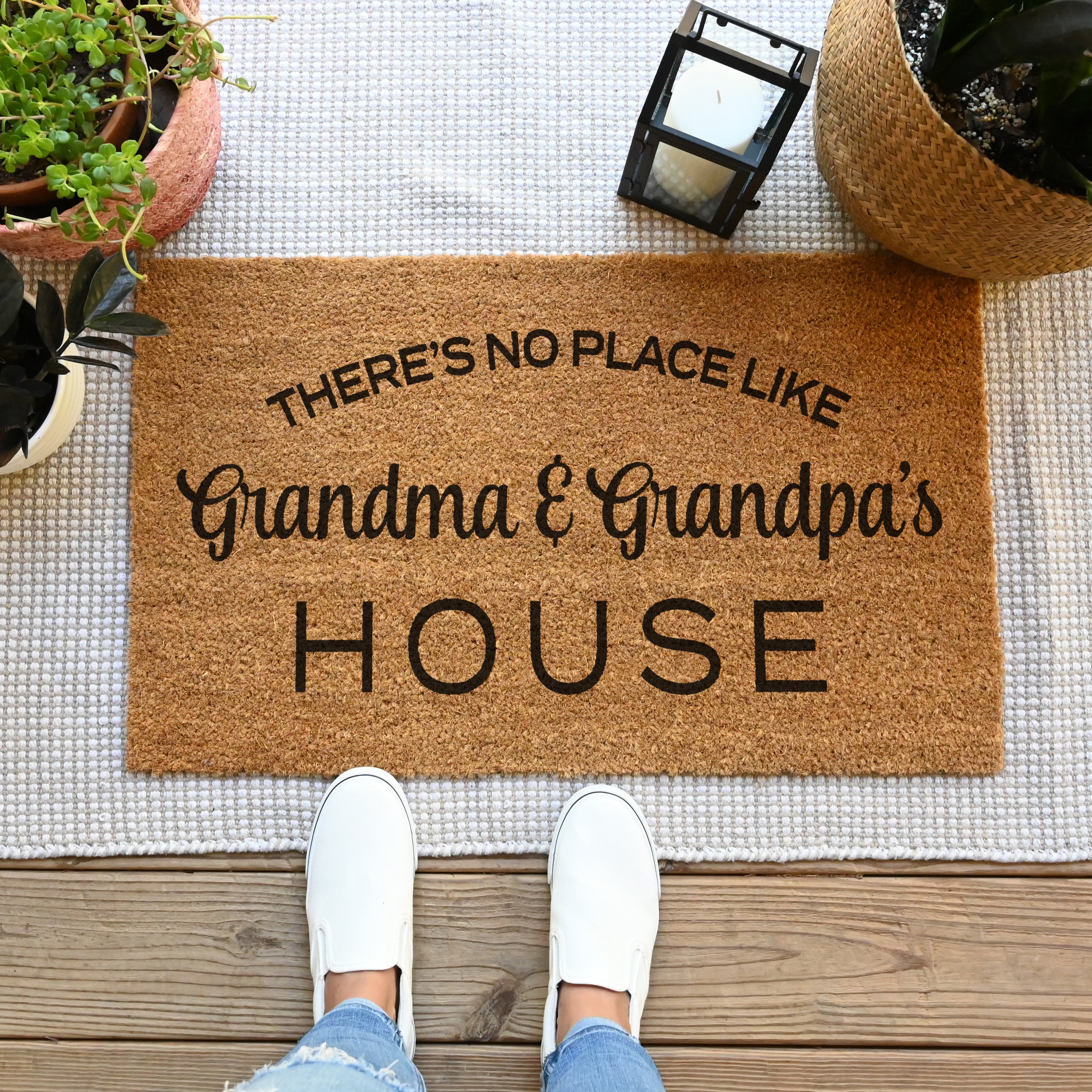 Personalized There's No Place Like Doormat.  Coir doormat.  Custom Grandparents doormat.