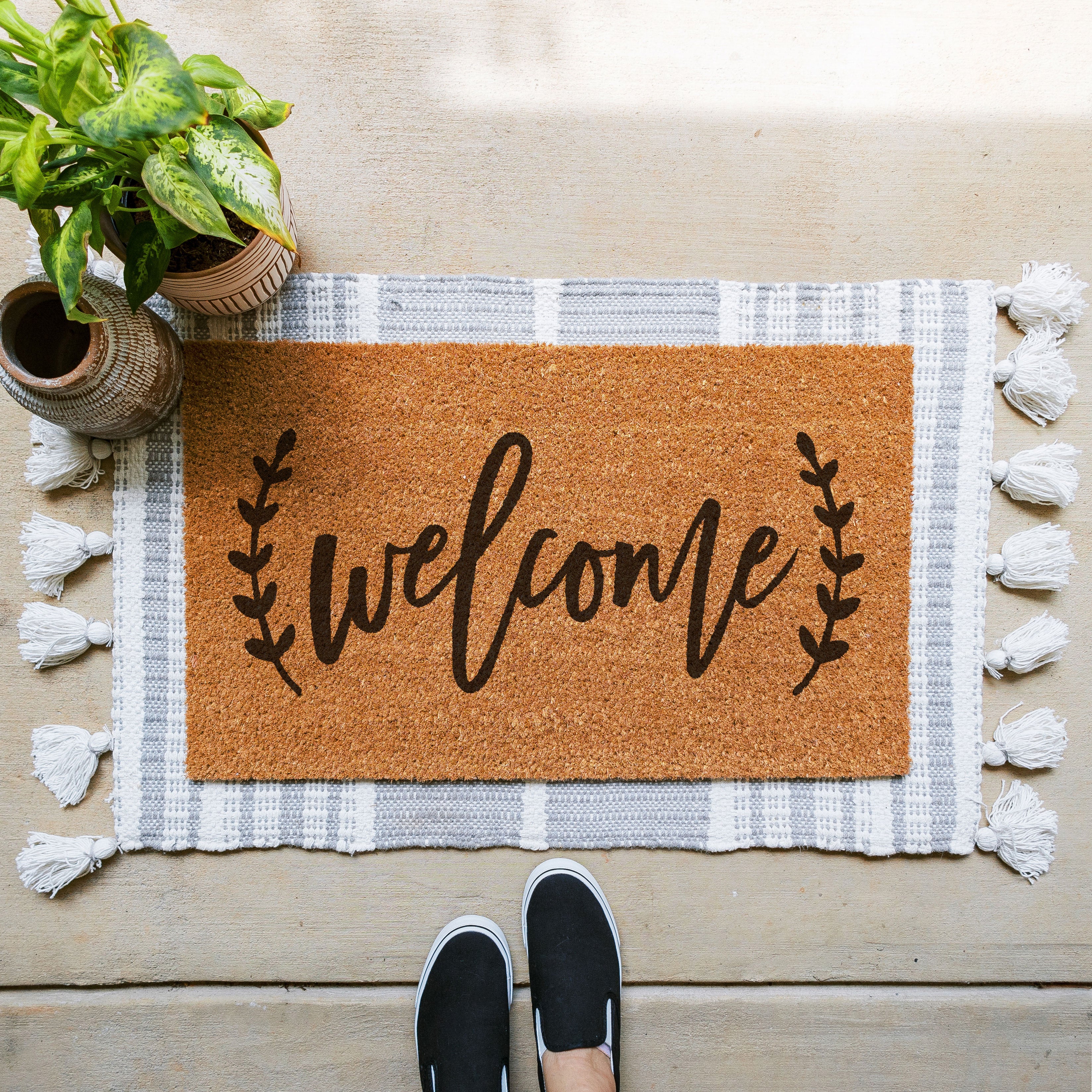 welcome doormat.  coir doormat. ivy doormat.  gift idea