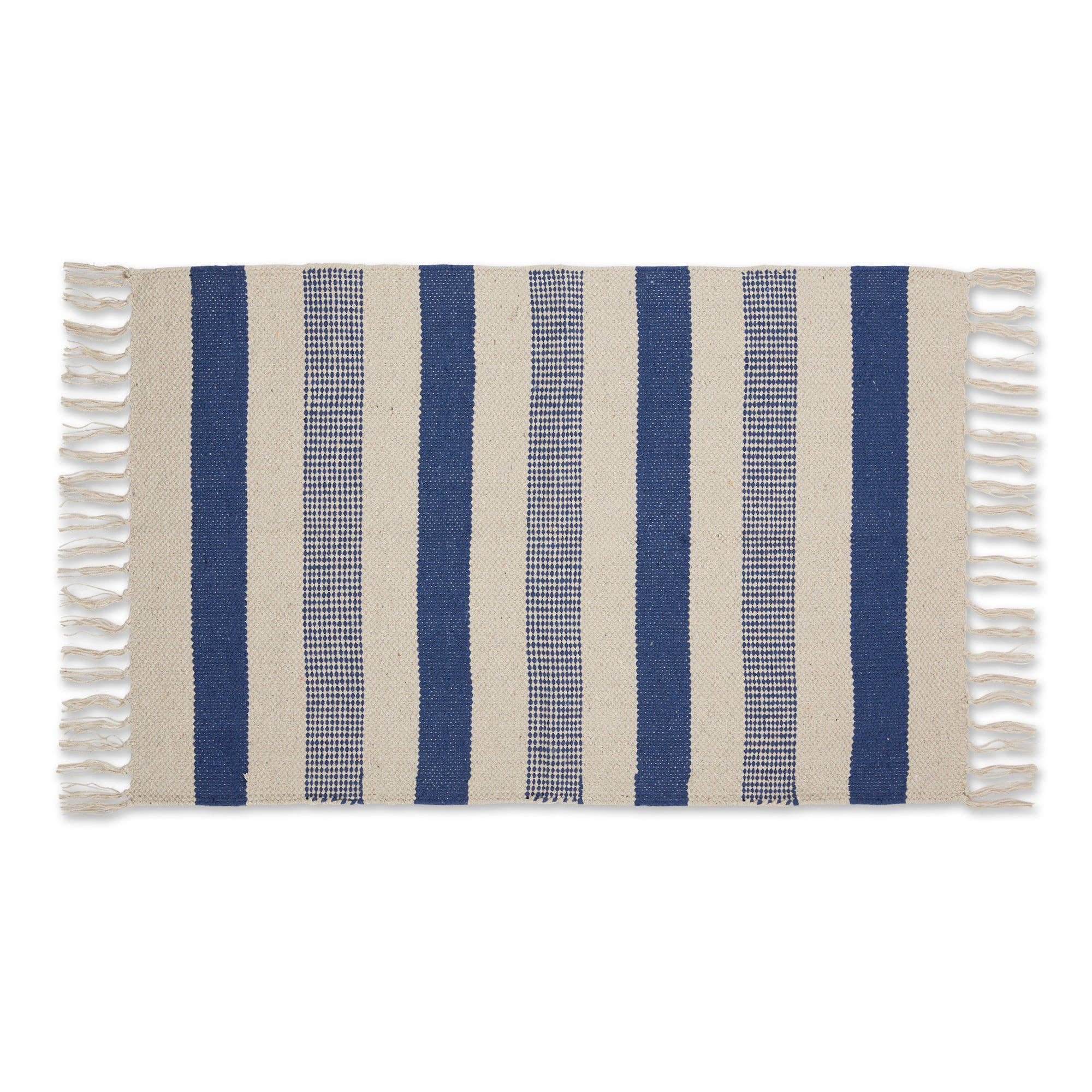 French Blue Combo Stripe Hand-Loomed Rug 2X3 Ft