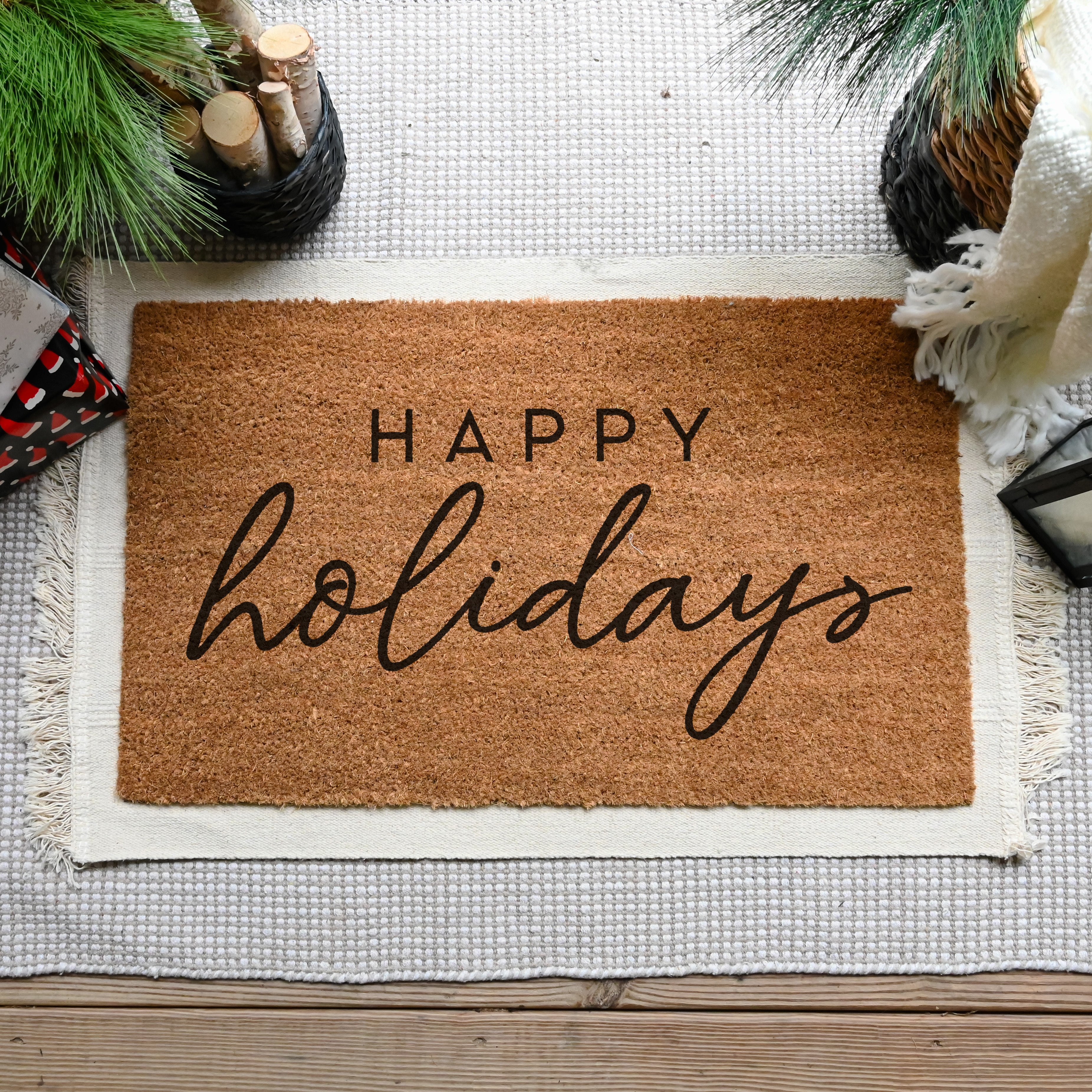 Happy Holidays Doormat.  Coir doormat.  Christmas doormat.