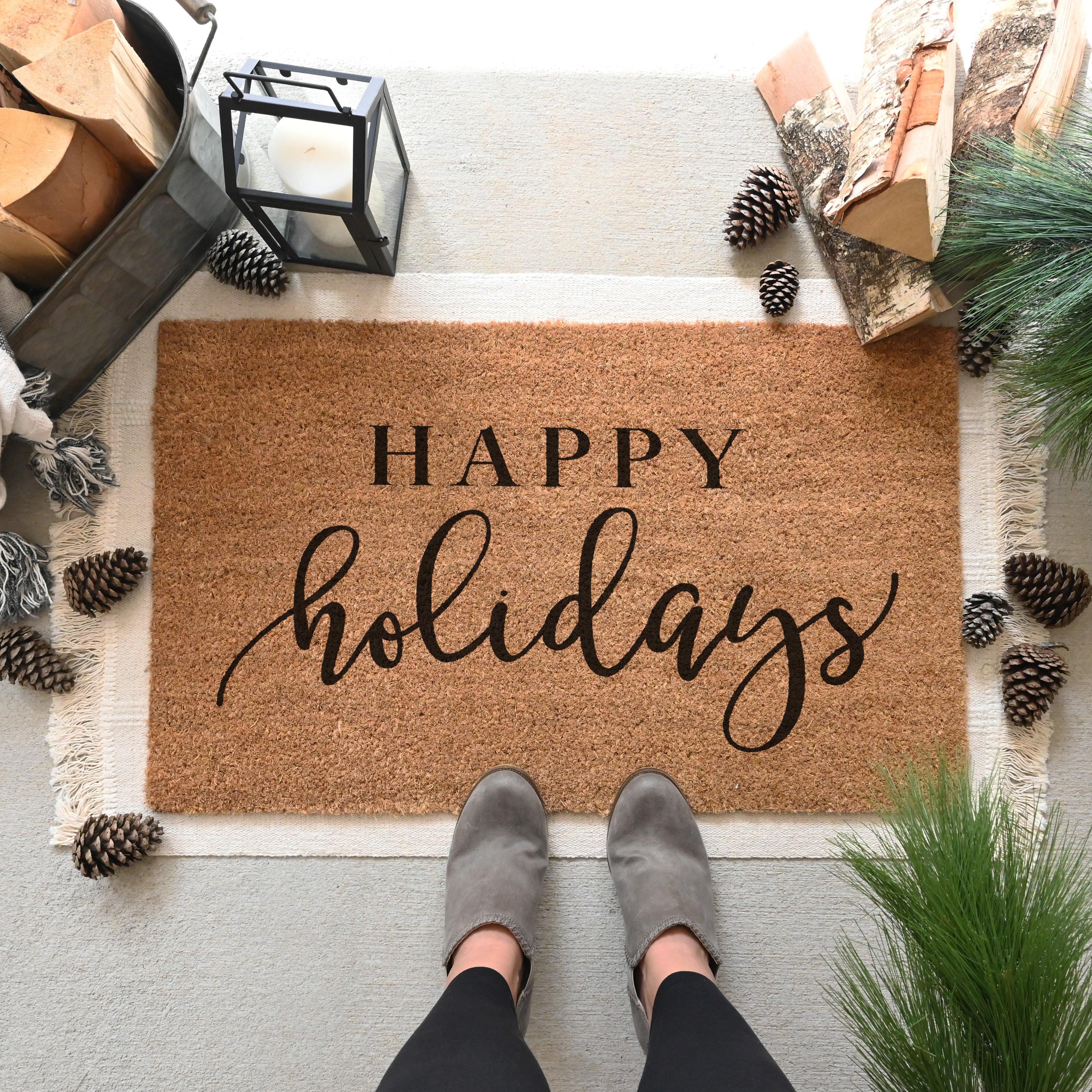 Happy Holidays Doormat. Coir doormat.  Christmas doormat.