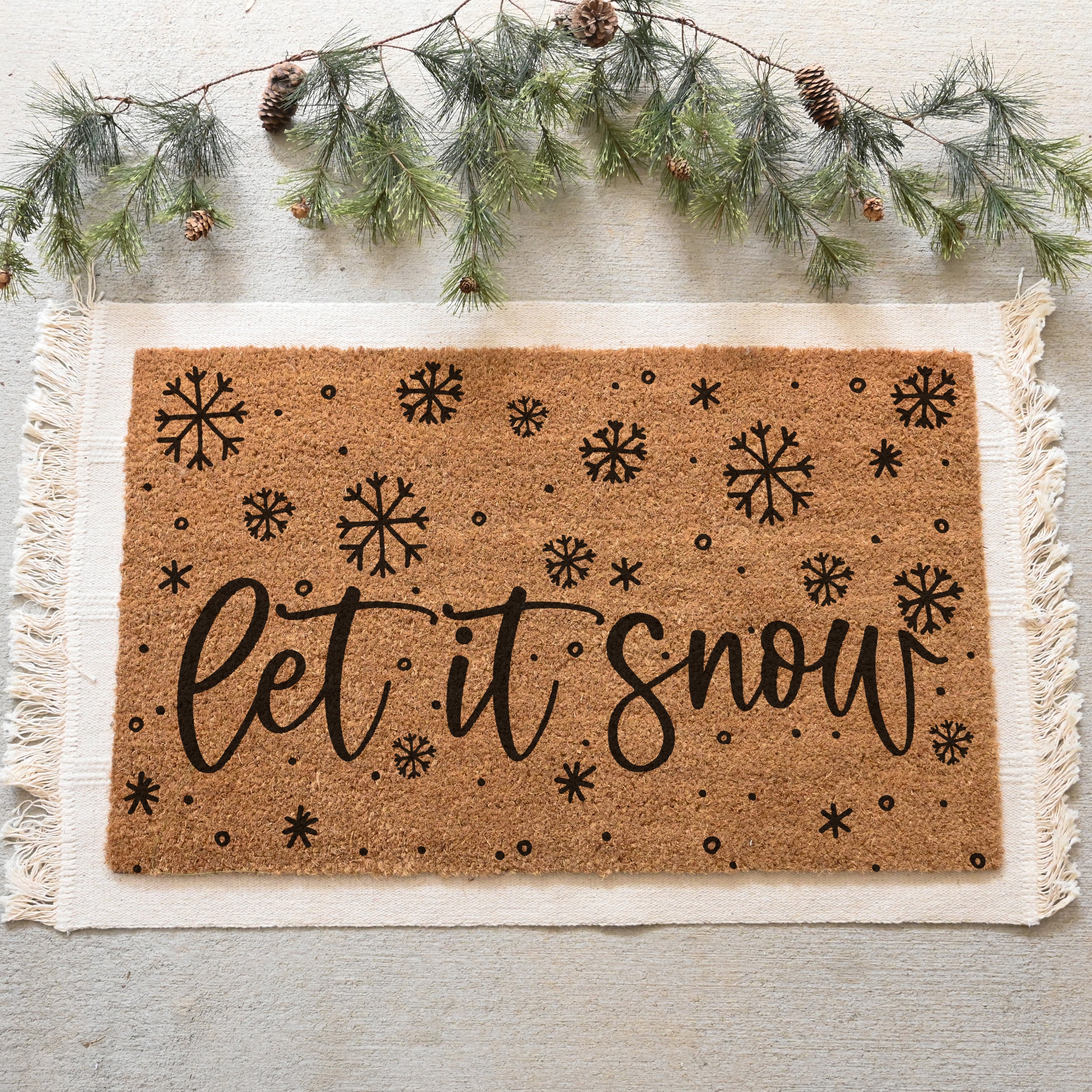 Let it Snow Doormat.  Coir doormat.  Snowflake doormat.