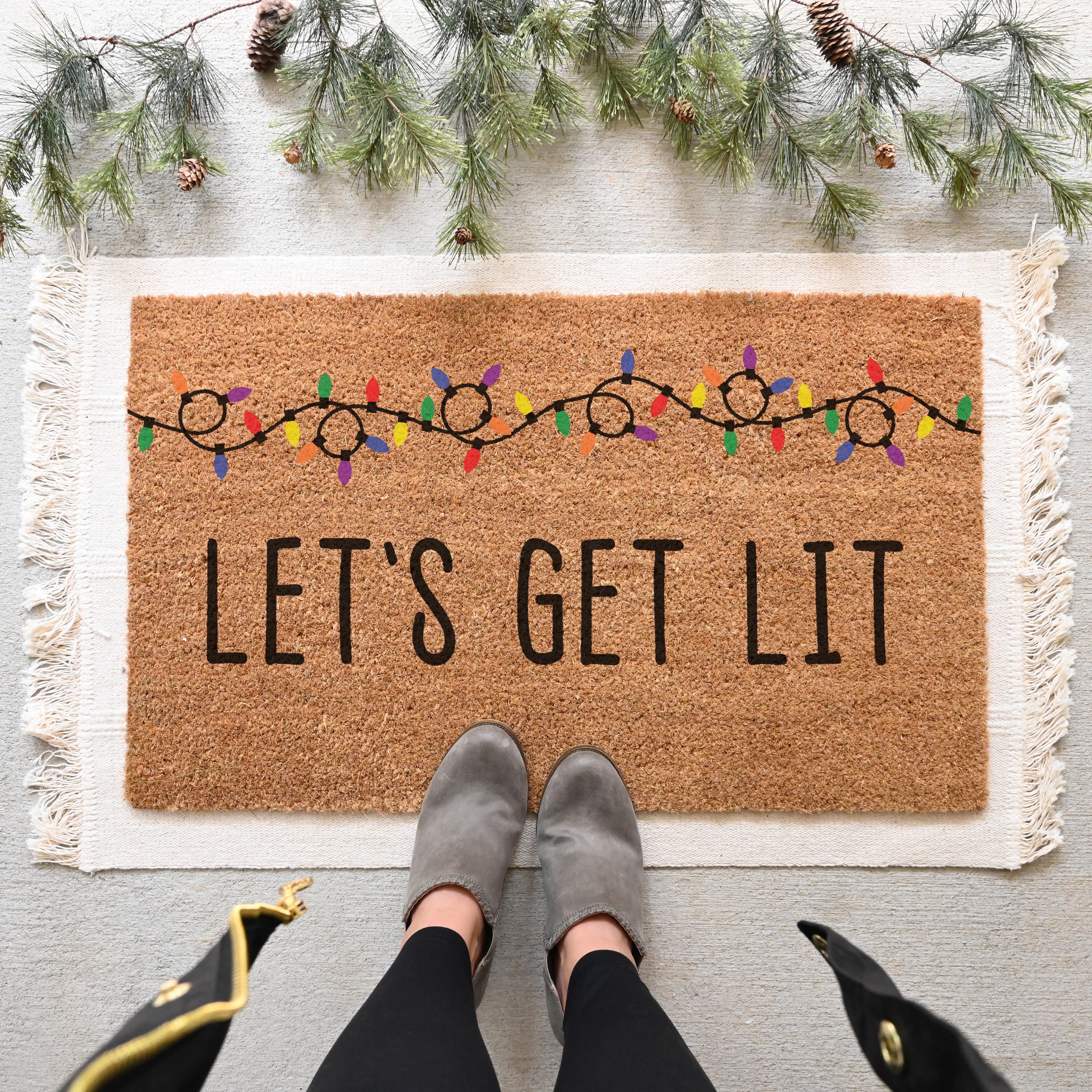 Let's Get Lit Doormat.  Coir doormat.  Christmas doormat.