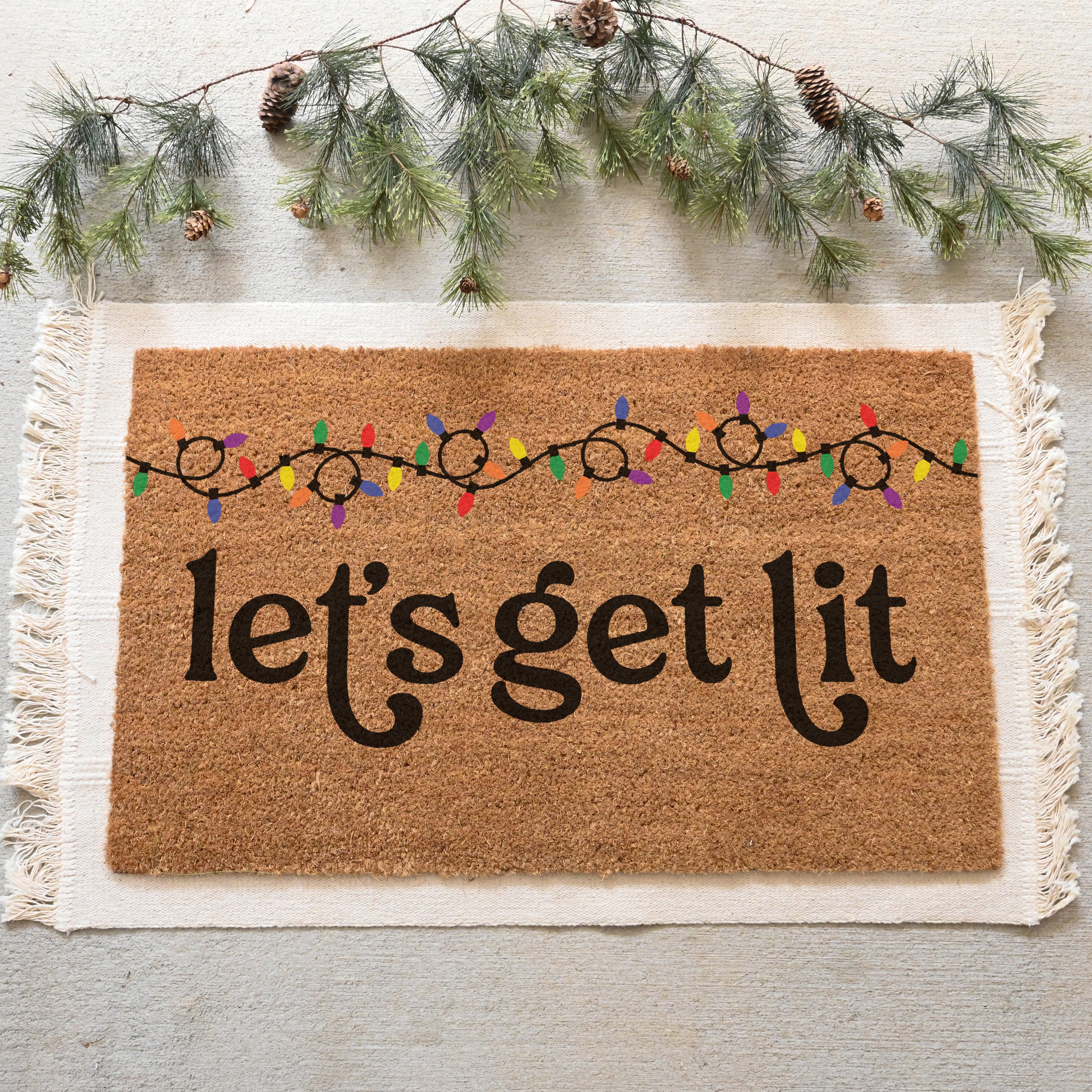 Let's Get Lit Doormat.  Coir doormat.  Christmas doormat.