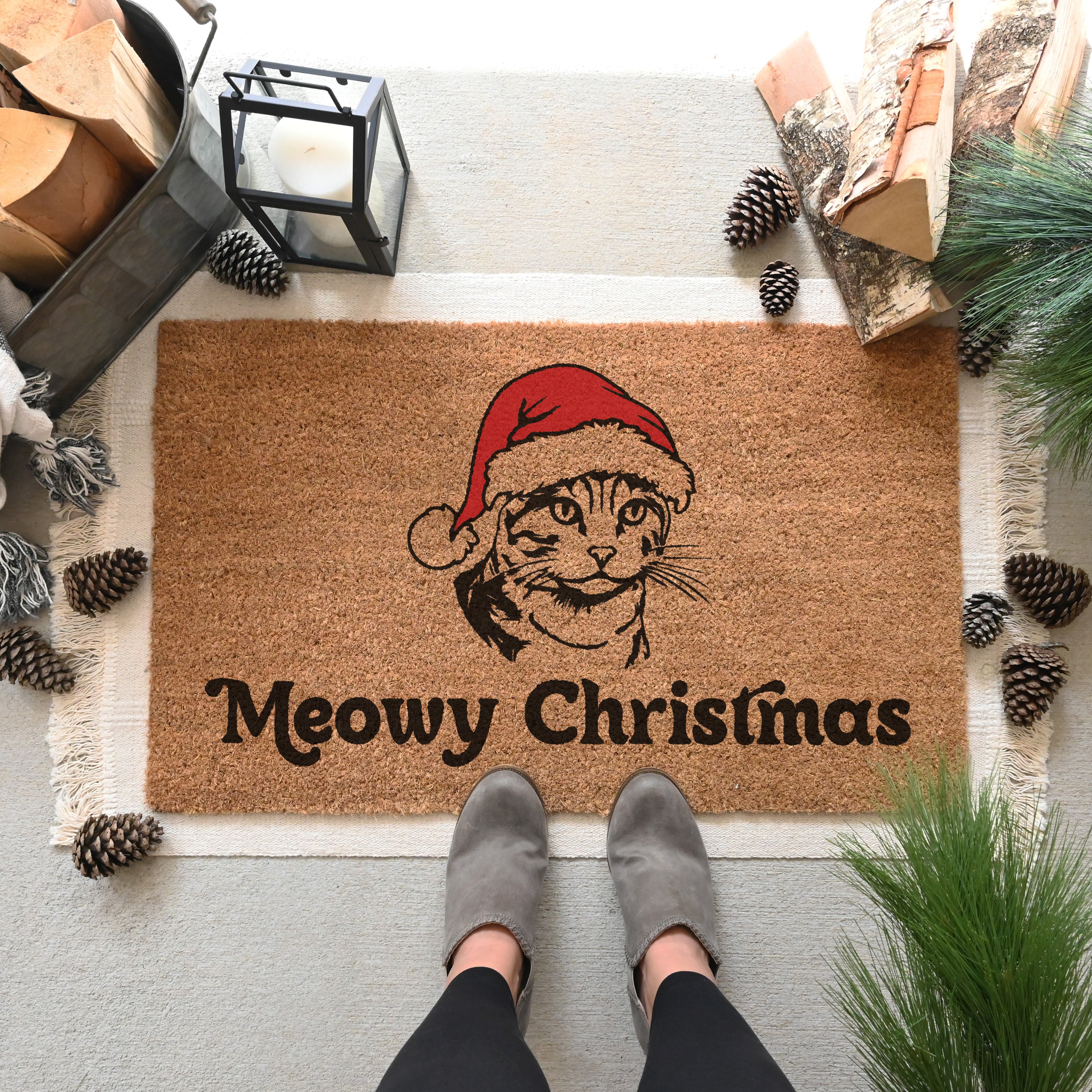 Meowy Christmas Doormat.  Coir doormat.  Christmas Doormat.