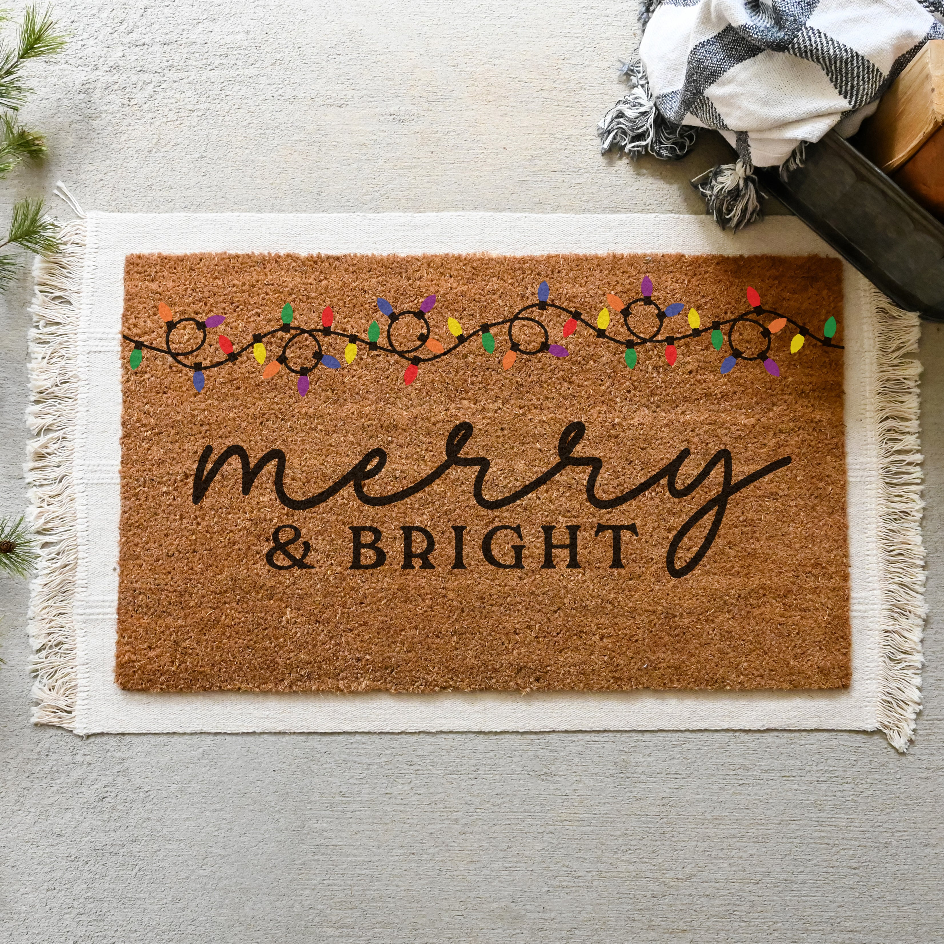 Merry & Bright Doormat.  Coir doormat.  Christmas doormat.