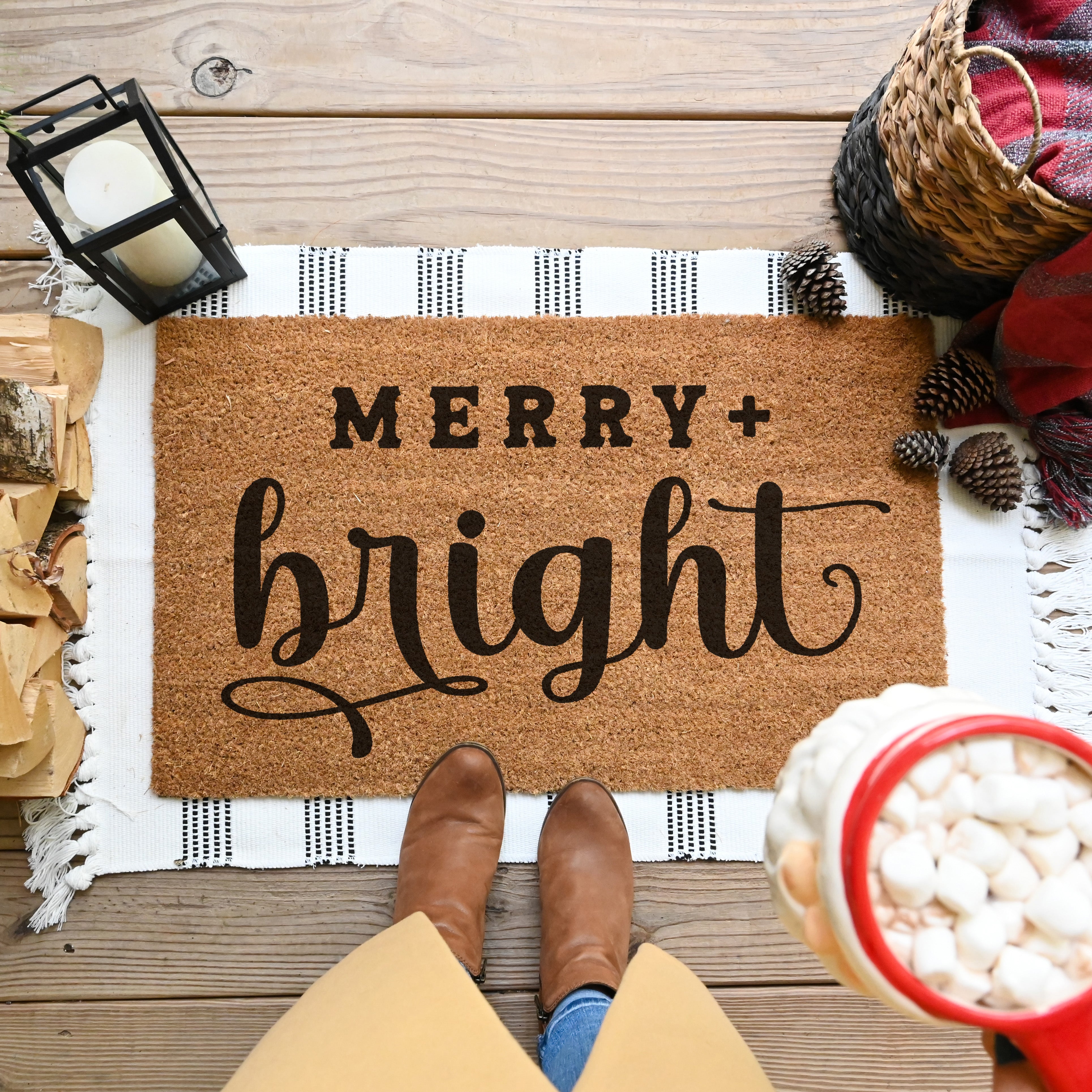 Merry & Bright Doormat.  Coir doormat.  Christmas doormat.