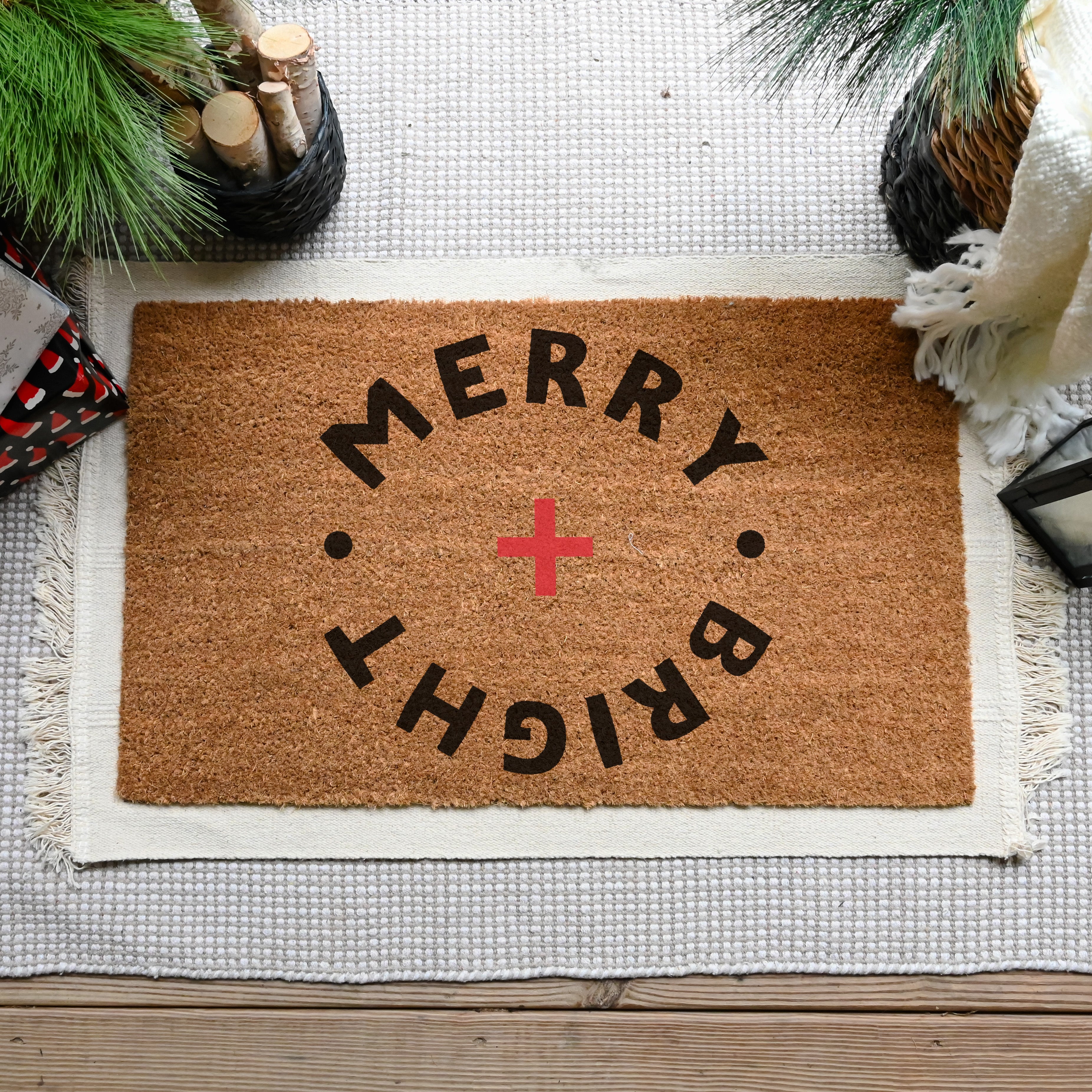 Merry & Bright Doormat.  Coir doormat.  Christmas doormat.