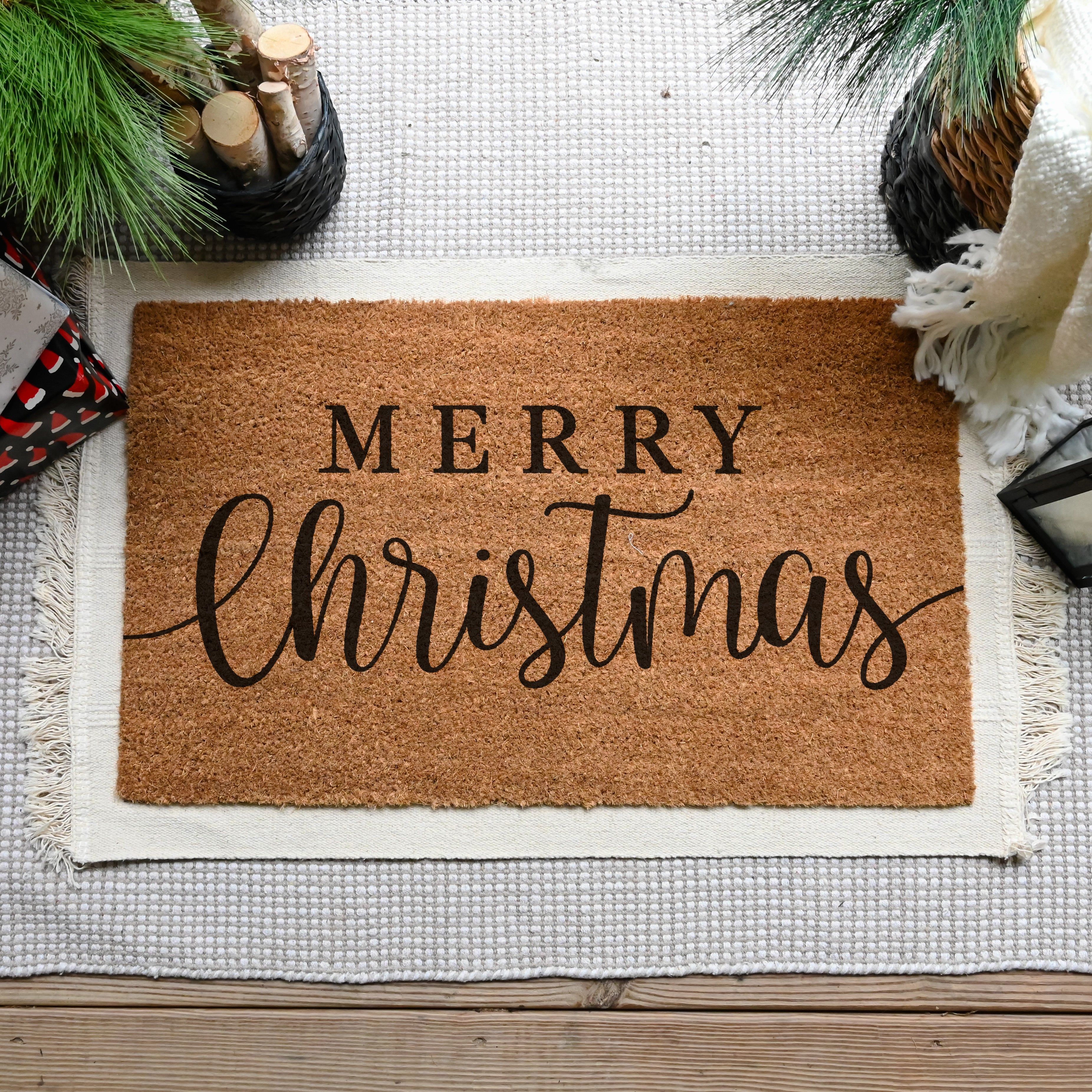 Merry Christmas doormat. Coir doormat. Christmas doormat.