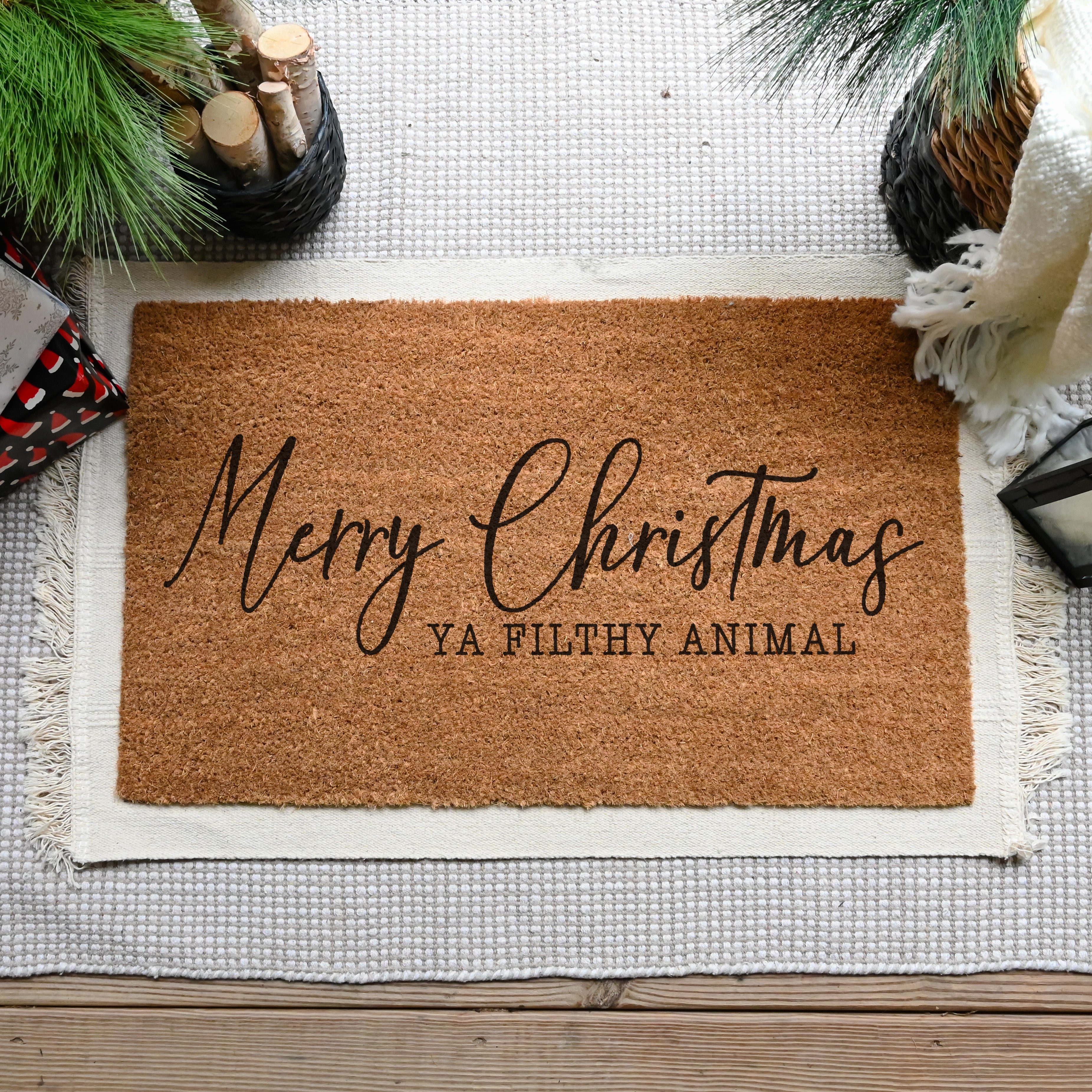 Merry Christmas Ya Filthy Animal Doormat.  Coir doormat.  Christmas doormat.