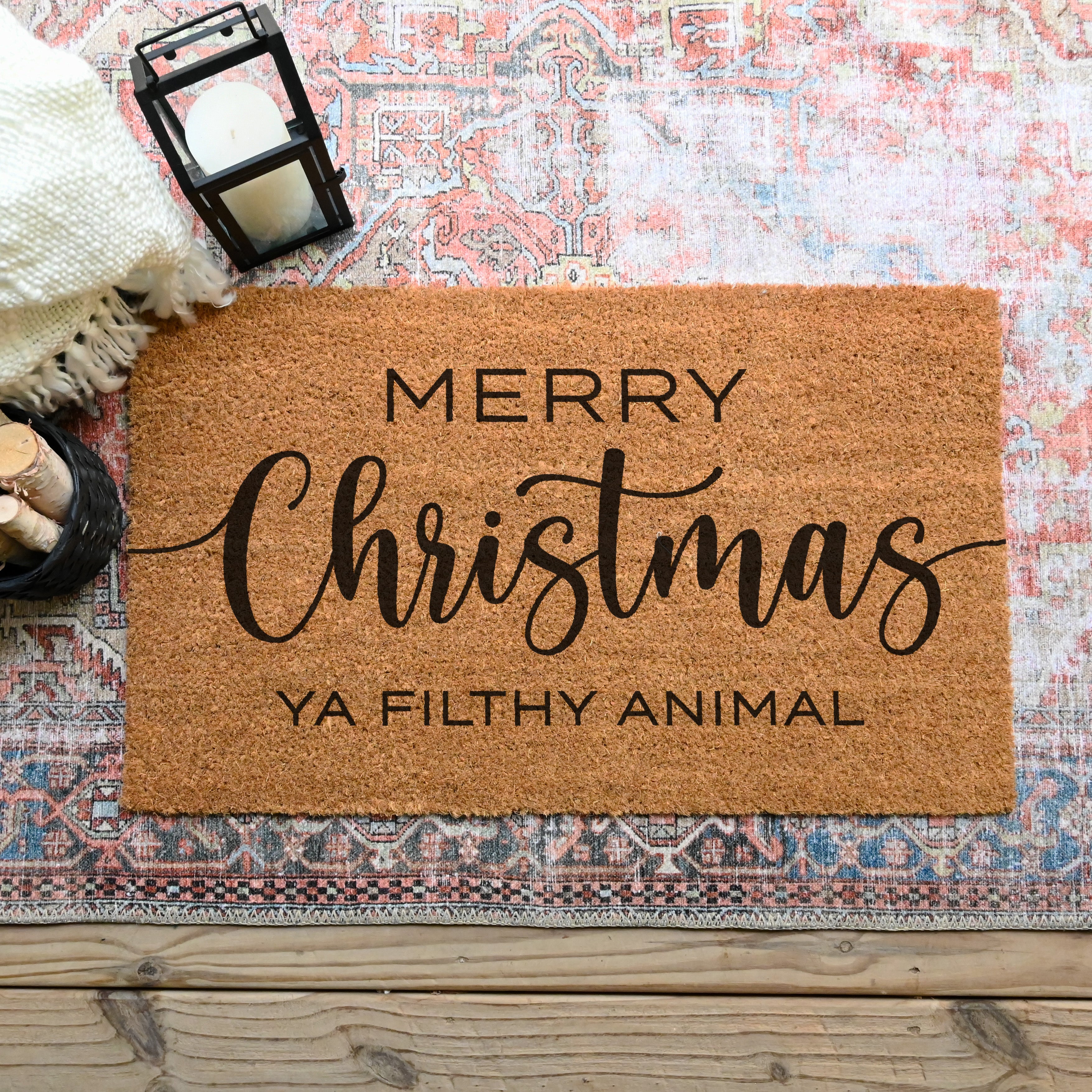 Merry Christmas Ya Filthy Animal Doormat.  Coir doormat. Christmas doormat.